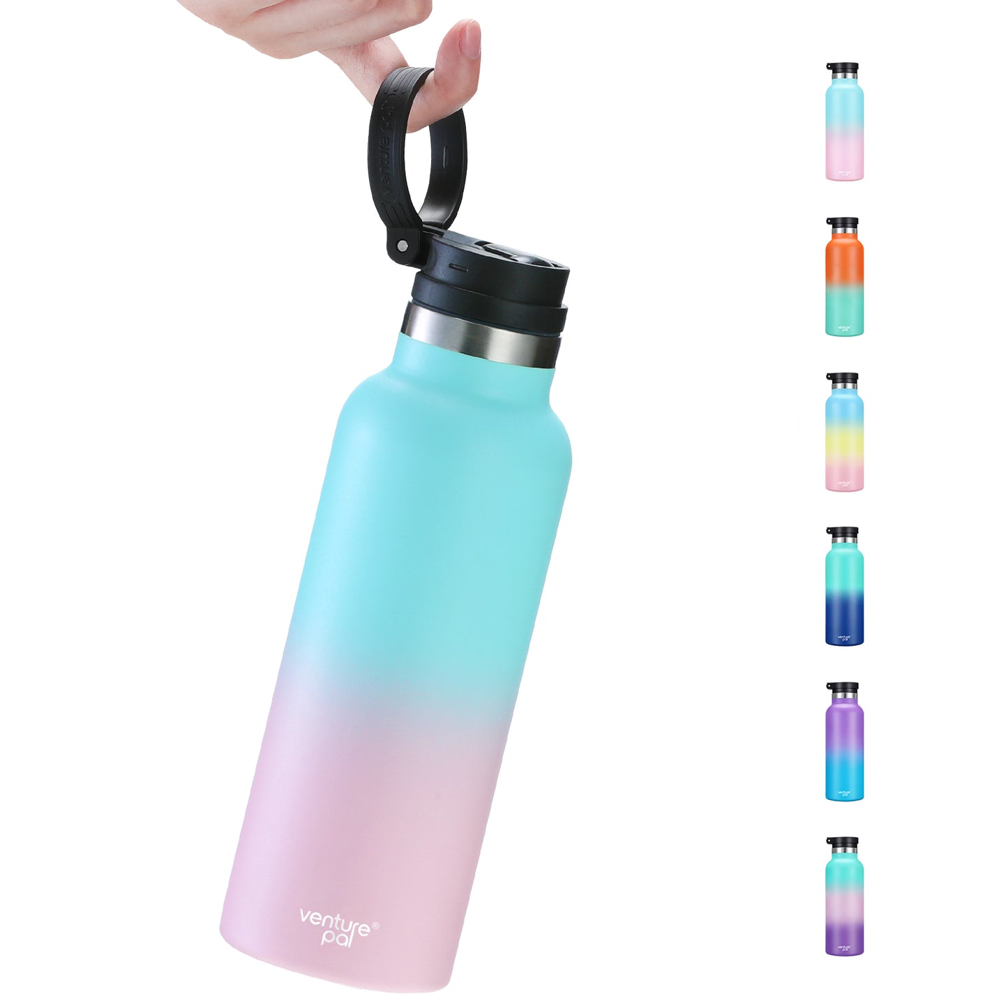 Venture Pal 17oz Vacuum Insulated Water Bottle with Straw Lid & Portable Carrying Handle - Comes with a Complimentary Cleaning Brush and Straw Brush
