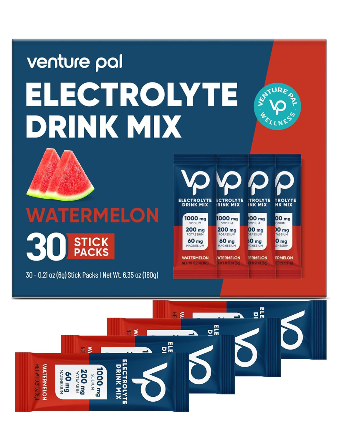 Venture Pal High Sodium Sugar Free Electrolytes Powder Packet - Watermelon Salt - 30 Sticks