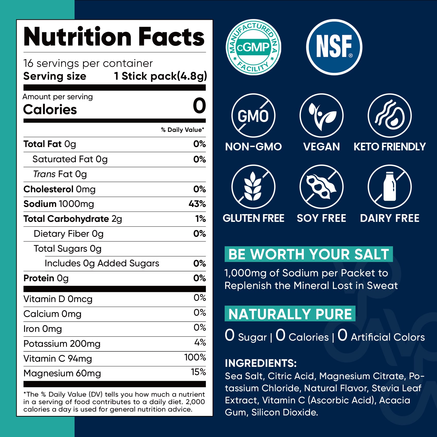 High Sodium Sugar Free Electrolytes Powder Packet - Variety Pack - 16 Sticks