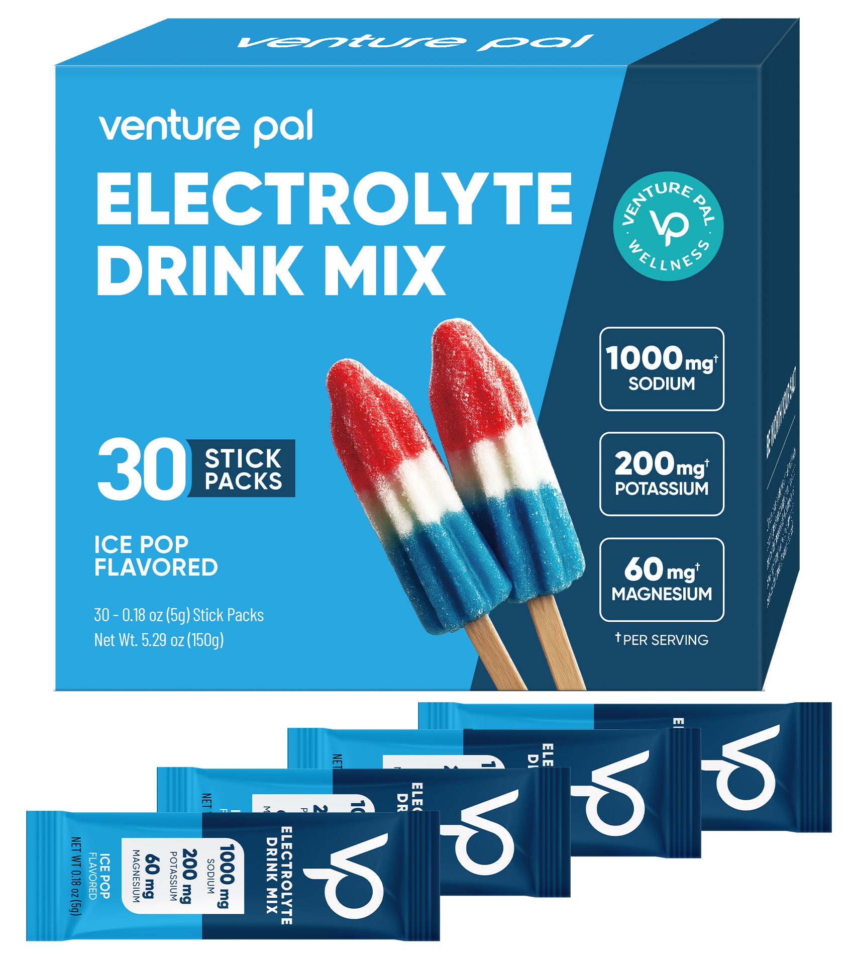 High Sodium Sugar Free Electrolytes Powder Packet - Ice Pop Salt - 30 Sticks