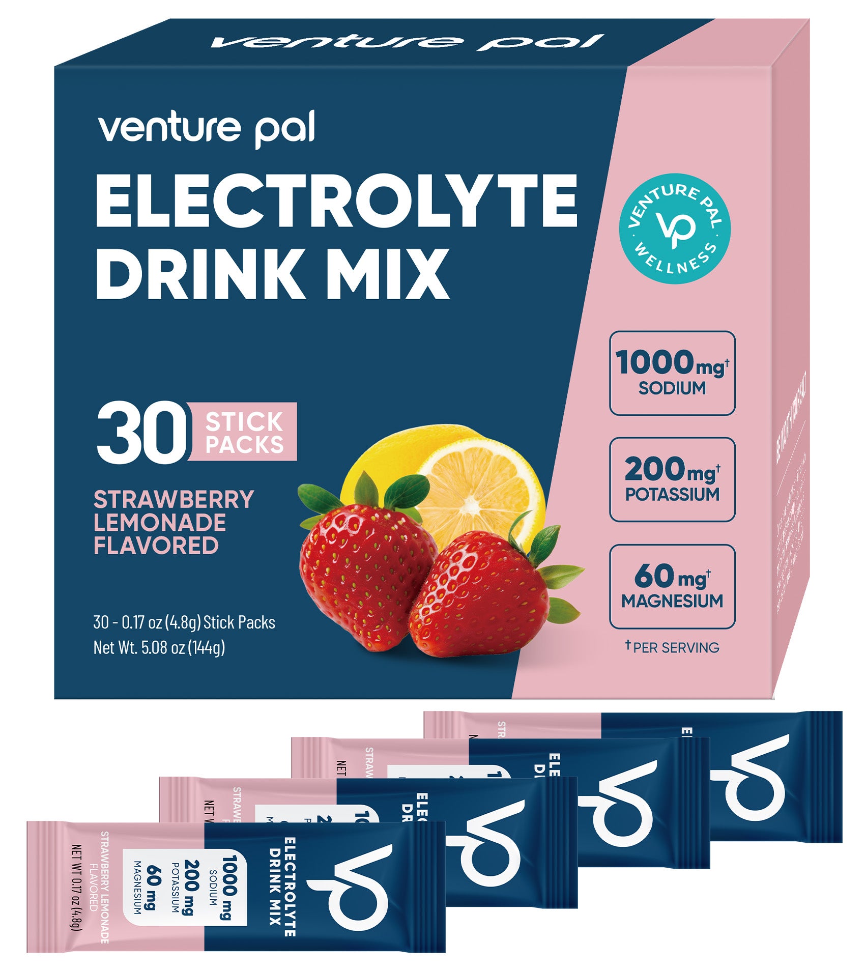 High Sodium Sugar Free Electrolytes Powder Packet - Strawberry Lemonade Salt - 30 Sticks