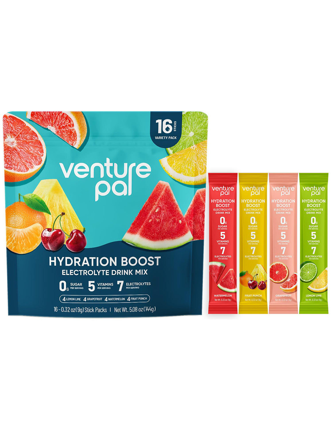 Venture Pal Sugar Free Electrolyte Powder Packets - Variety Pack - 16 Sticks