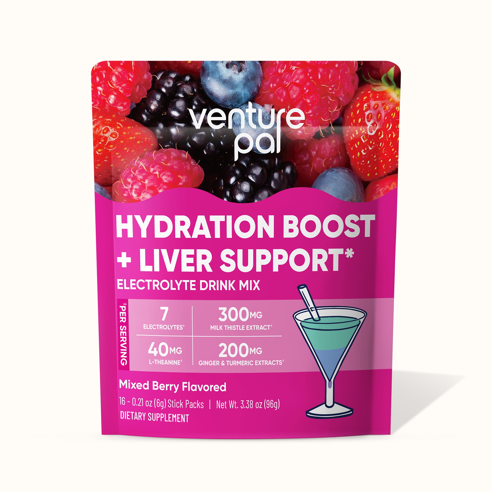 Venture Pal Liver Support Sugar Free Electrolyte Powder Packets - Mixed Berry - 12 Sticks