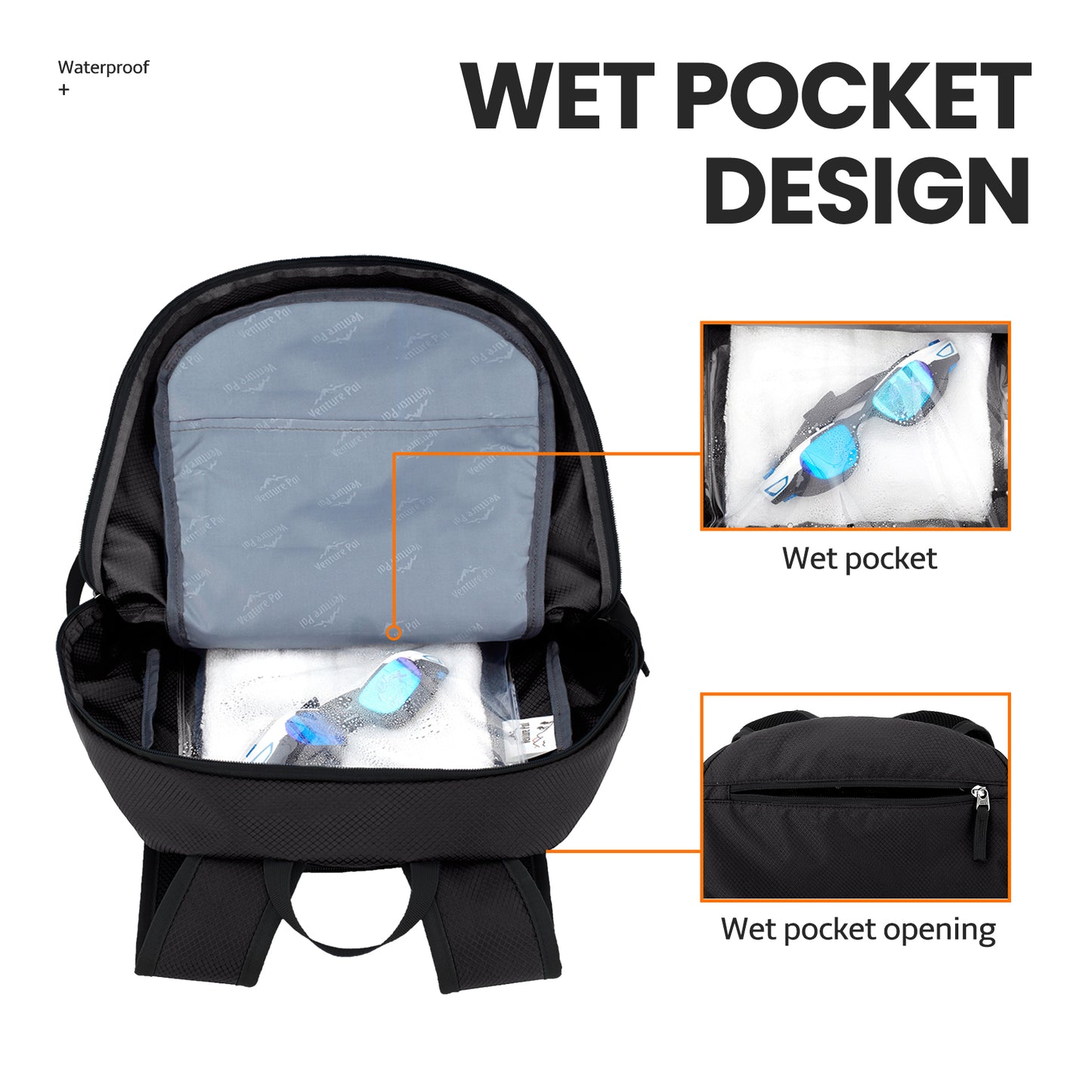 Venture Pal Black/Blue 40L Nylon Backpack with Wet Pocket and Multi Compartment