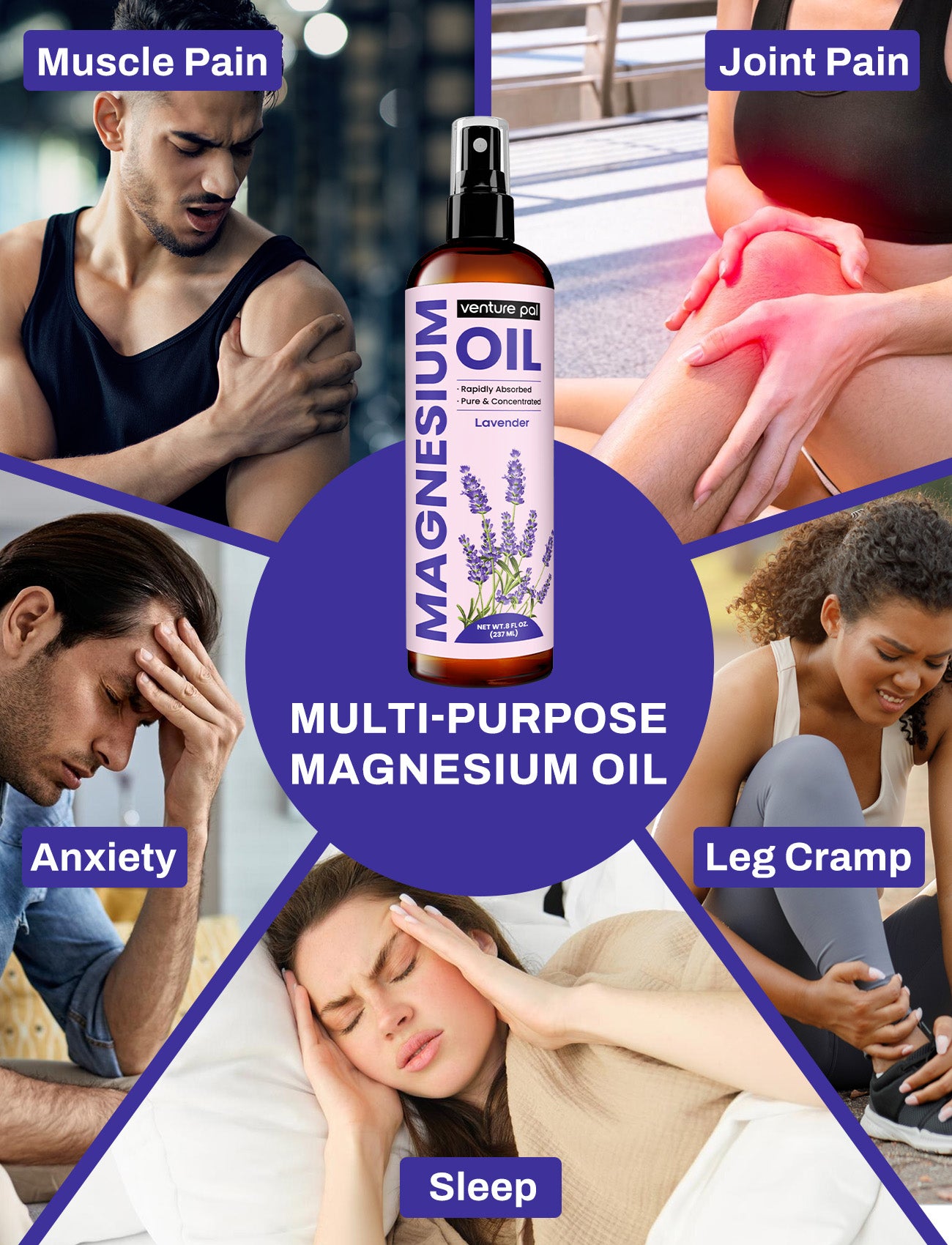 Venture Pal 100% Pure Magnesium Oil Spray - Lavender - Big 8 oz