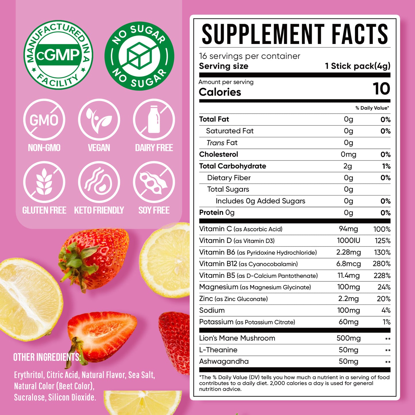 Venture Pal Magnesium Glycinate Powdered Drink Mix - Strawberry Lemonade- 16 Sticks