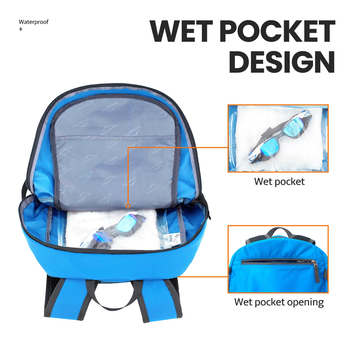 Venture Pal Blue 40L Nylon Backpack with Wet Pocket and Multi Compartment