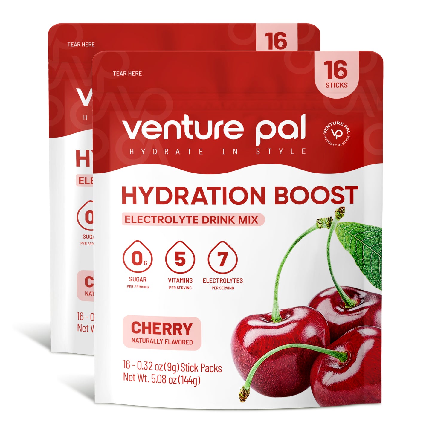 Venture Pal Sugar Free Electrolyte Powder Packets - Cherry Flavor - 16 Sticks