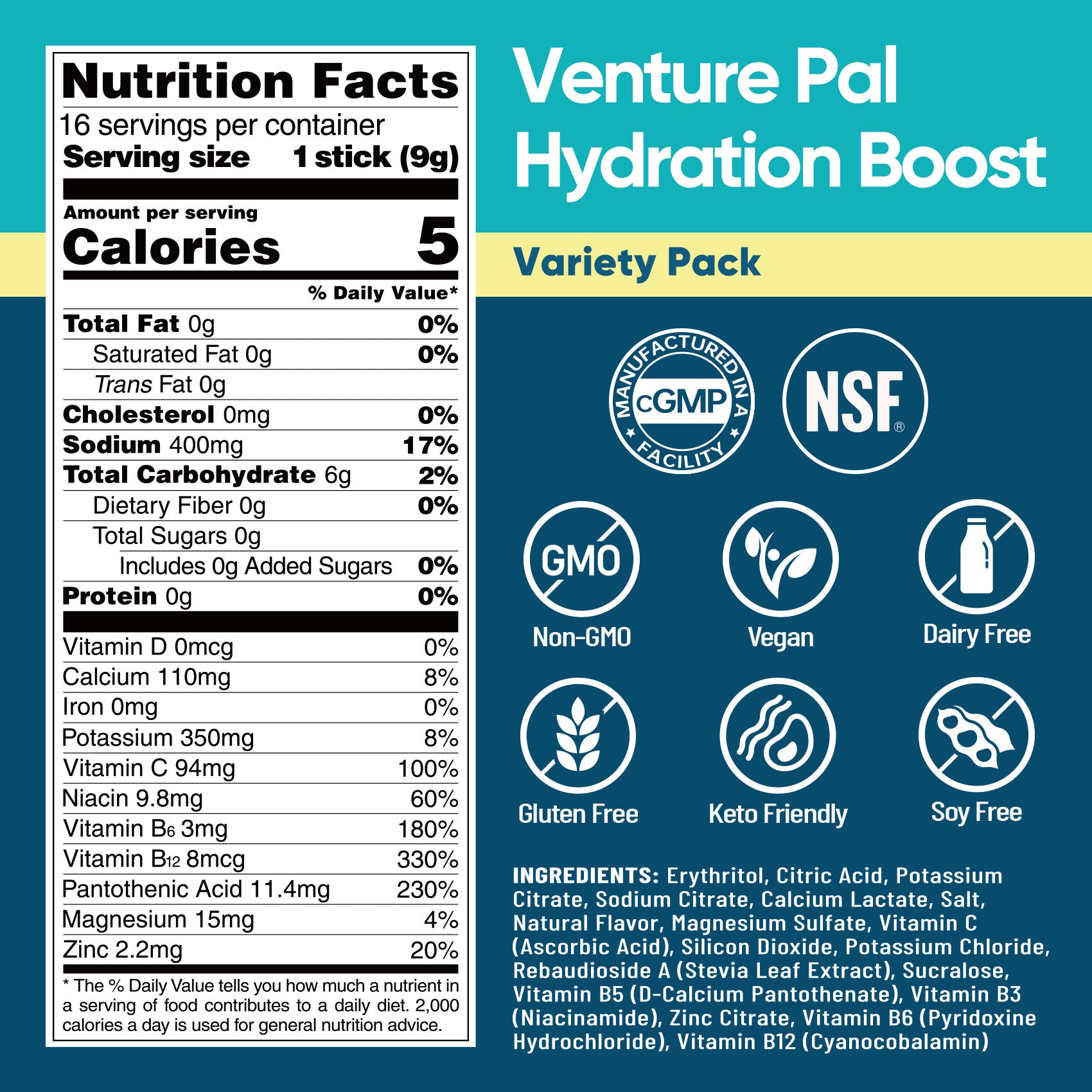 Sugar Free Electrolyte Powder Packets - Variety Pack - 16 Sticks