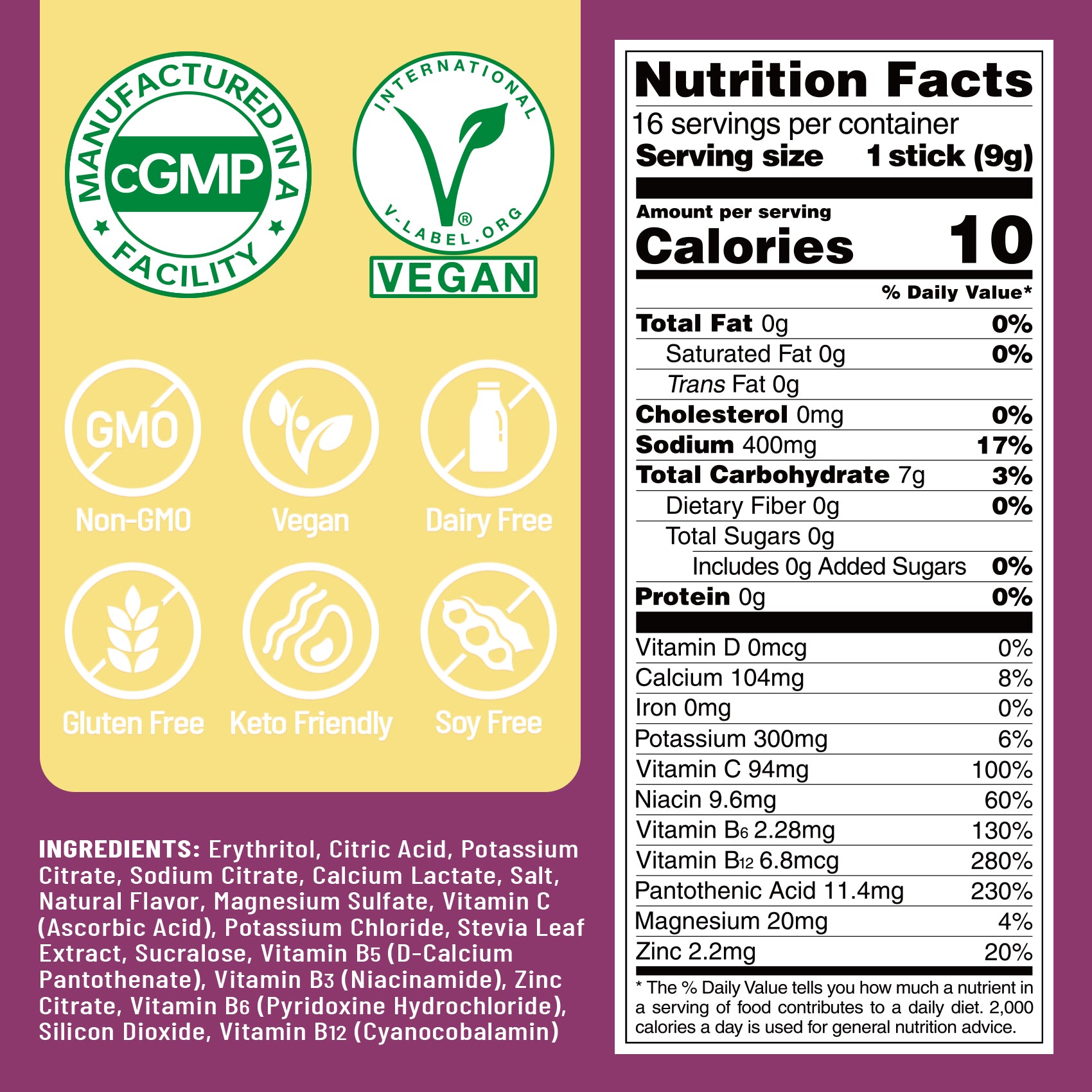 Sugar Free Electrolyte Powder Packets - Passion Fruit Flavor - 16 Sticks