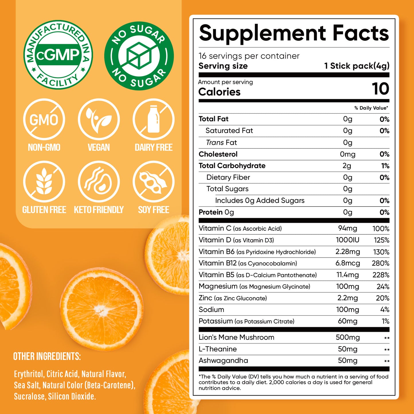 Venture Pal Magnesium Glycinate Powdered Drink Mix - Orange- 16 Sticks