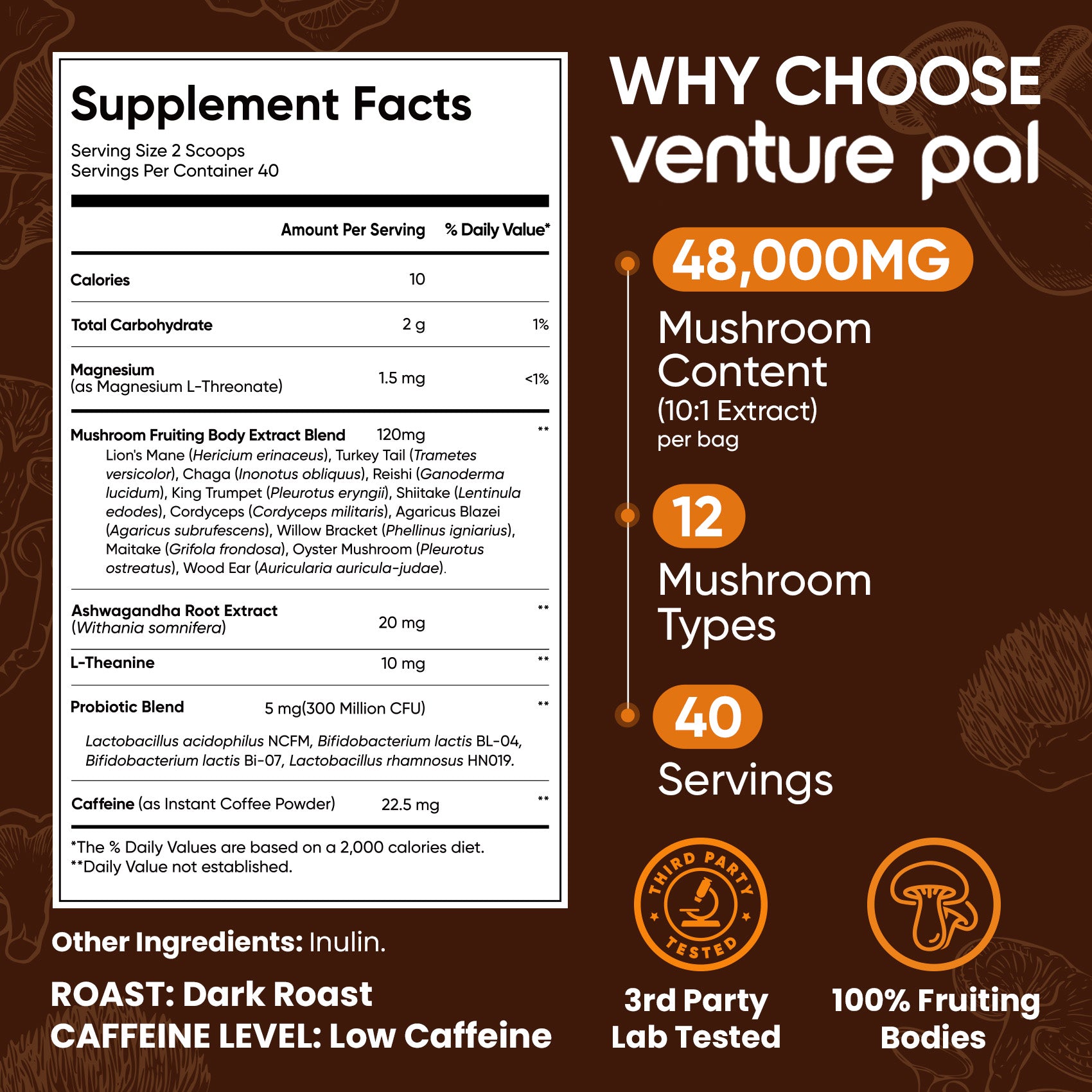 12 Mushrooms Focus Coffee - 40 Servings