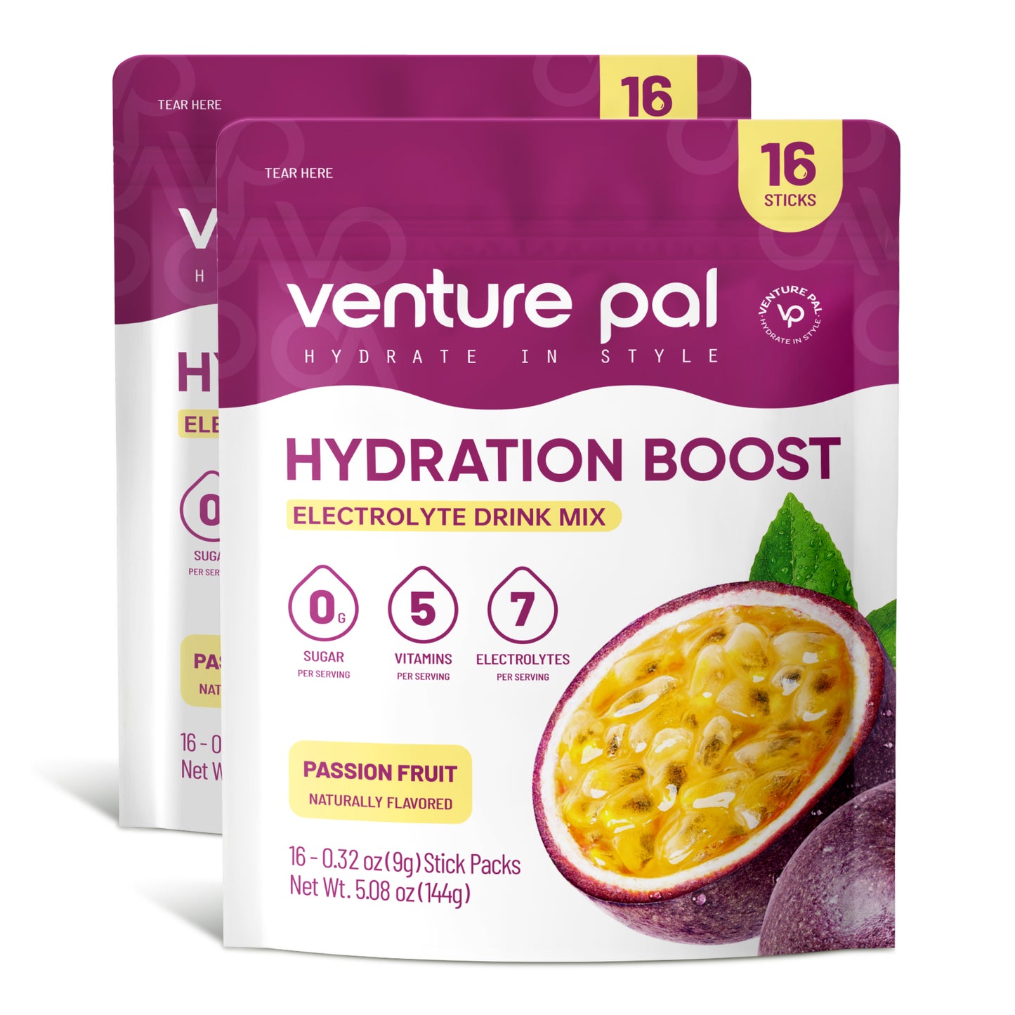 Venture Pal Sugar Free Electrolyte Powder Packets - Passion Fruit Flavor - 16 Sticks