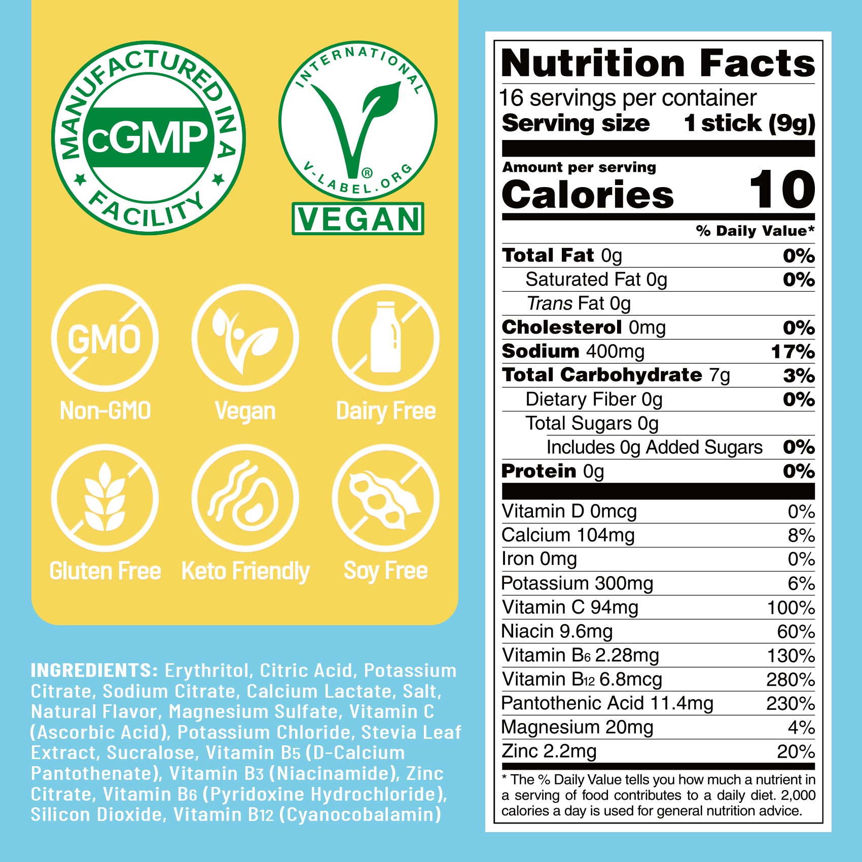 Sugar Free Electrolyte Powder Packets - Pineapple Flavor - 16 Sticks