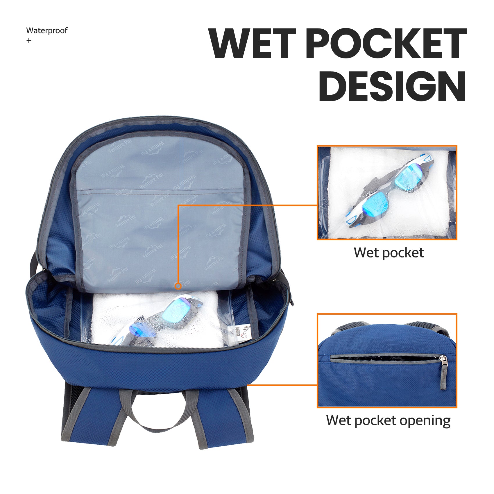 Venture Pal Navy 40L Nylon Backpack with Wet Pocket and Multi Compartment