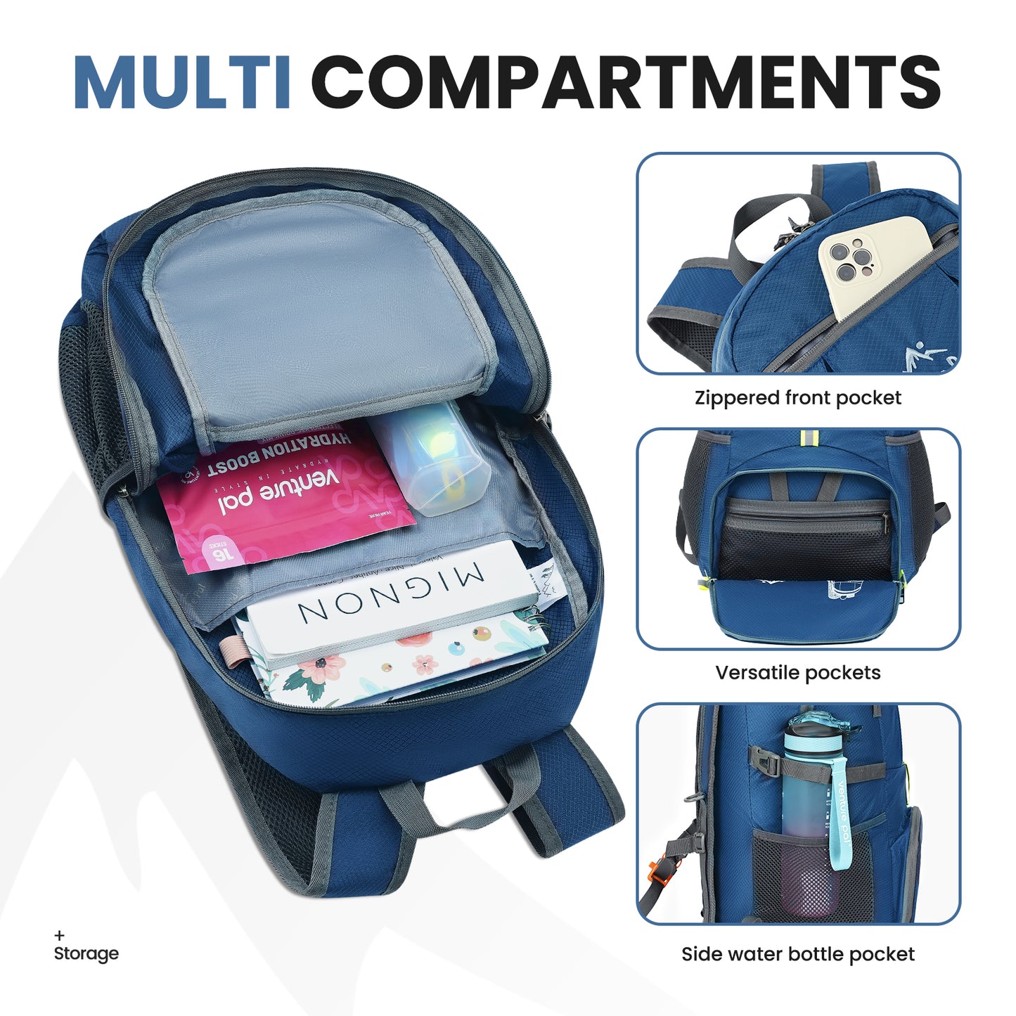 Venture Pal Navy Blue 35L Double-Layer Bottom & Shoulder Straps Sports Backpack