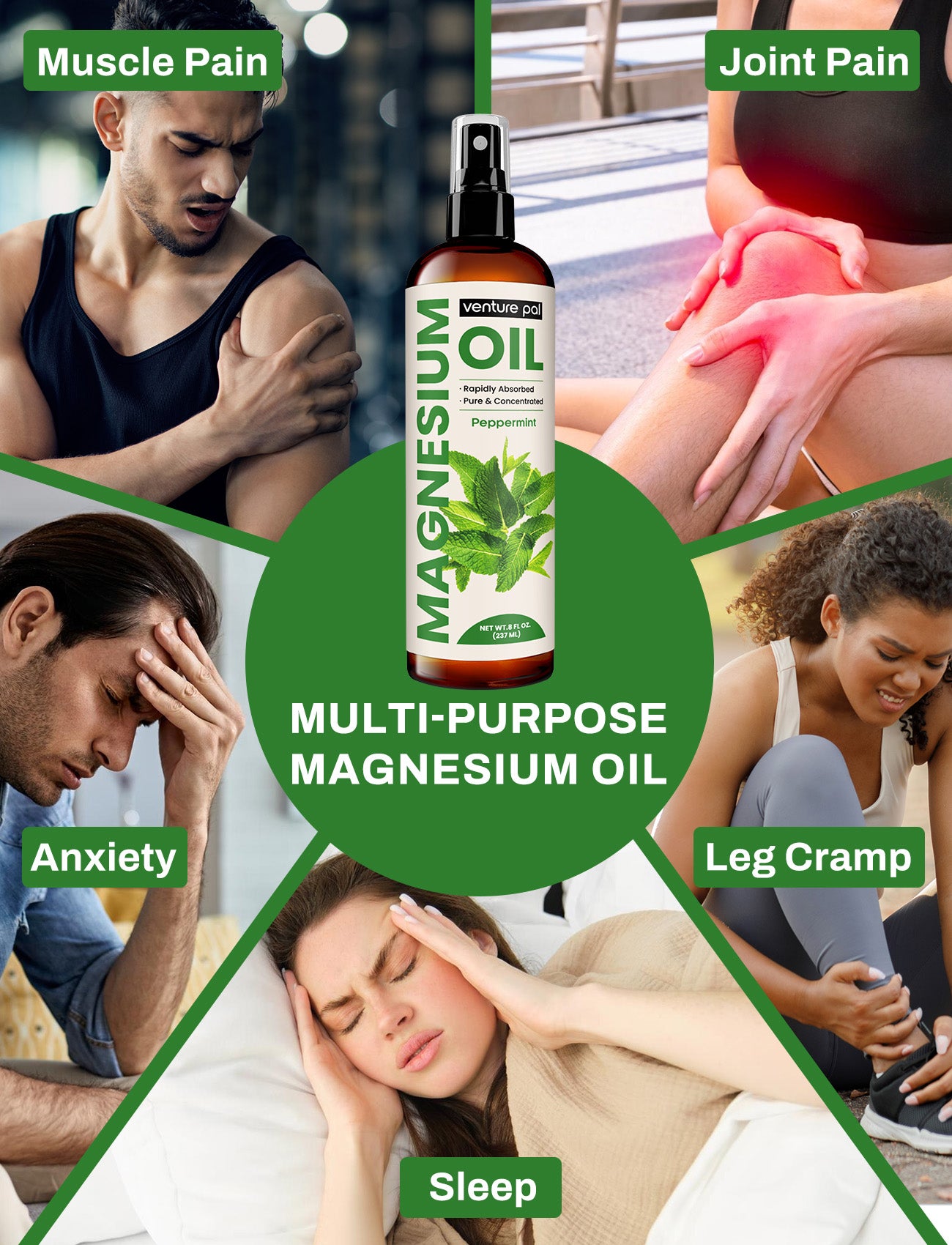 Venture Pal 100% Pure Magnesium Oil Spray - Peppermint - Big 8 oz