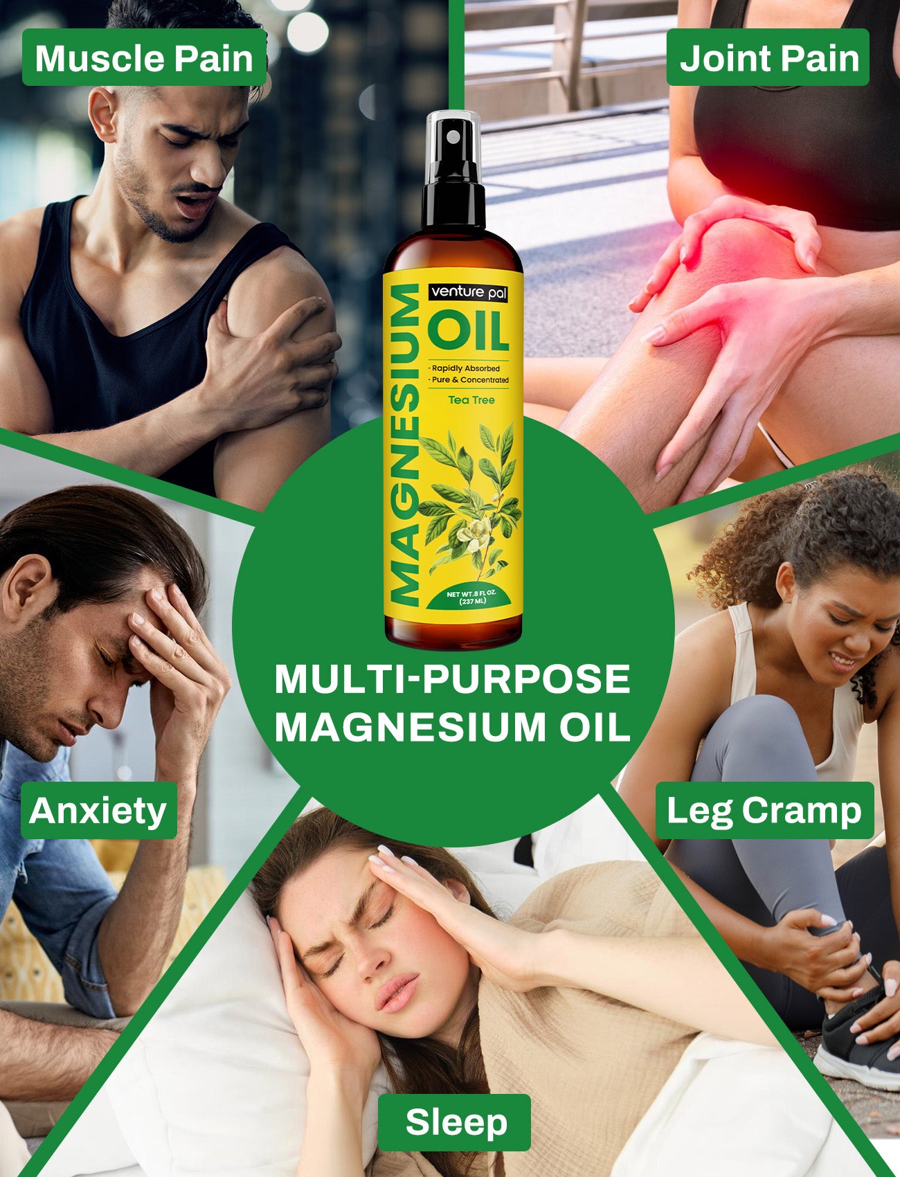 Venture Pal 100% Pure Magnesium Oil Spray - Tea Tree - Big 8 oz