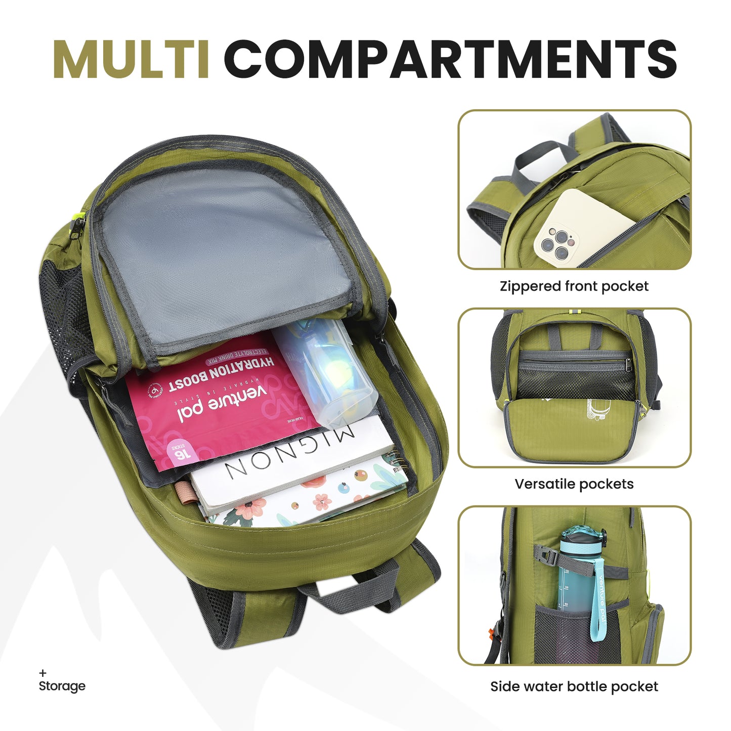 Venture Pal Green 35L Double-Layer Bottom & Shoulder Straps Sports Backpack