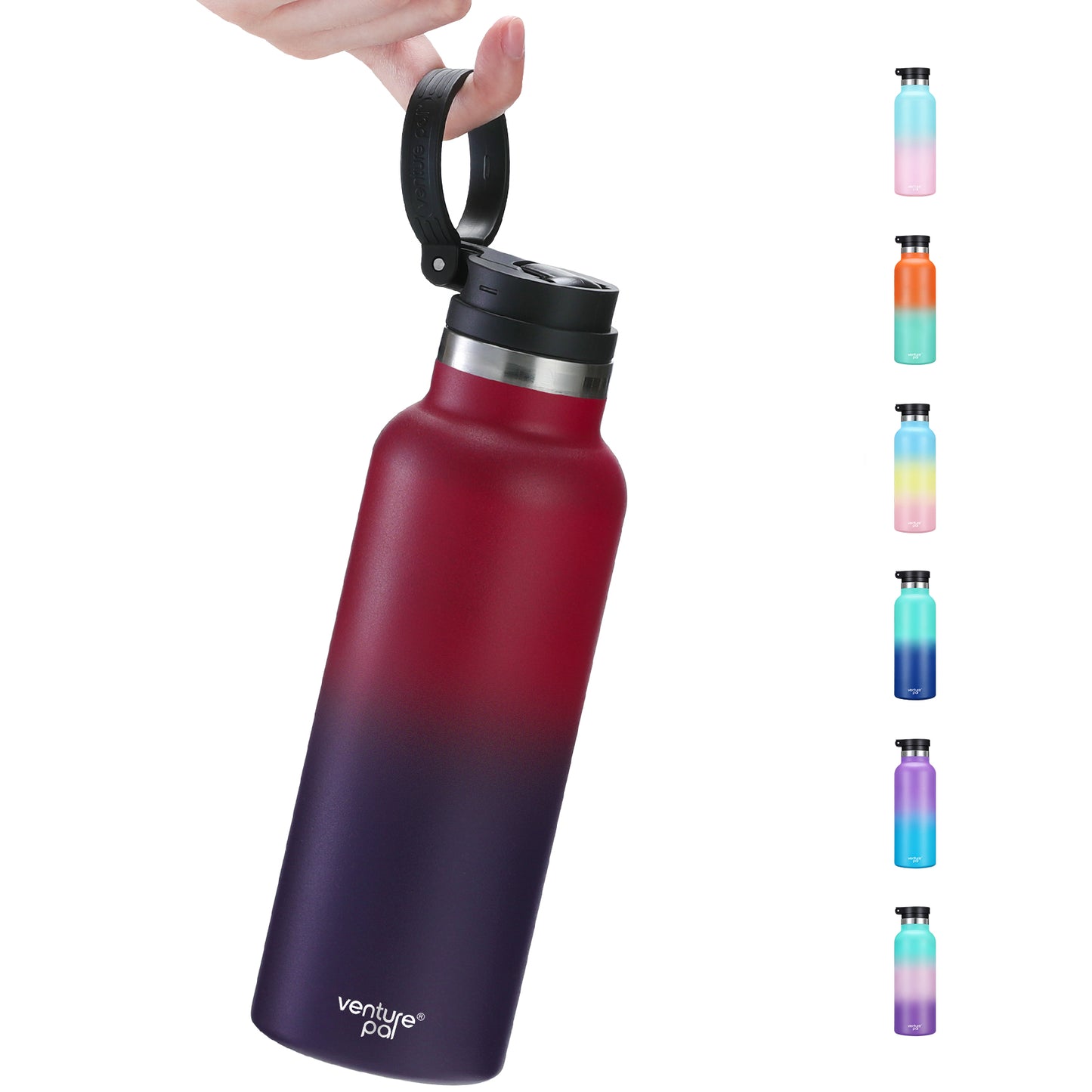 Venture Pal 17oz Vacuum Insulated Water Bottle with Straw Lid & Portable Carrying Handle - Comes with a Complimentary Cleaning Brush and Straw Brush