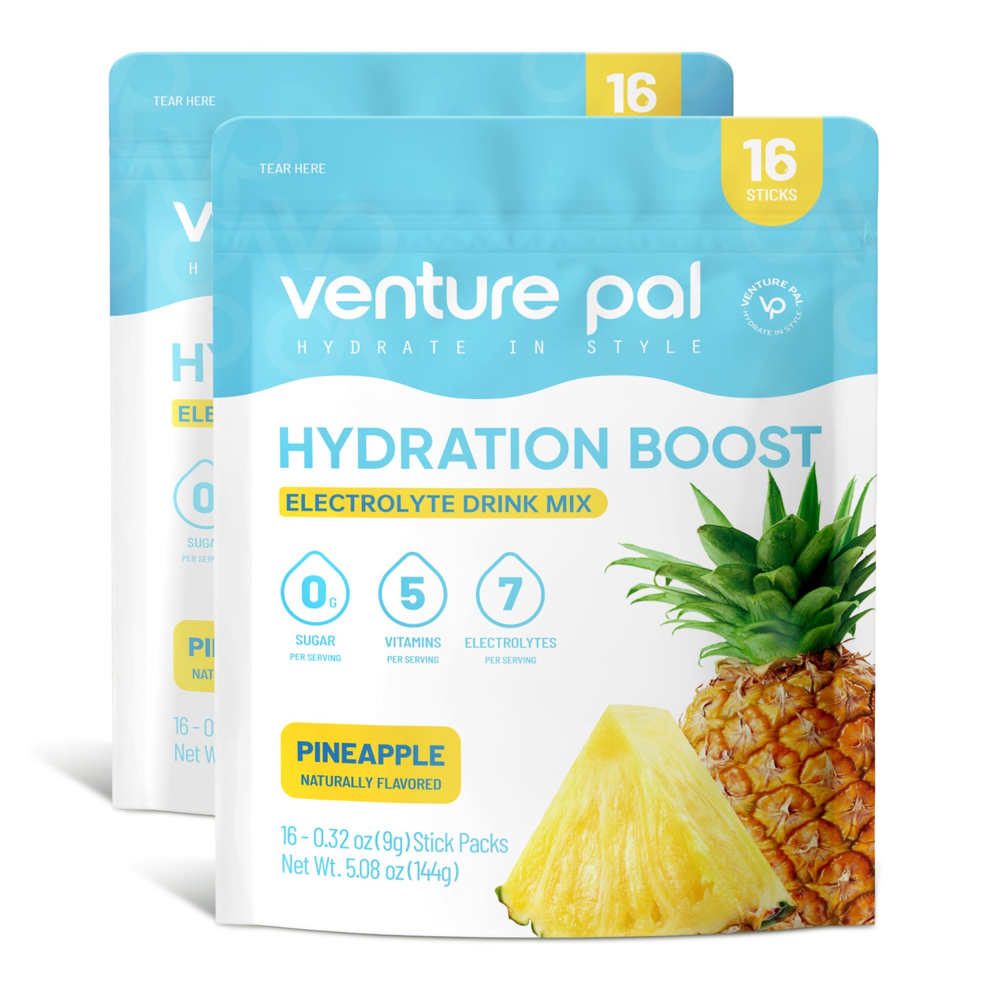 Venture Pal Sugar Free Electrolyte Powder Packets - Pineapple Flavor - 16 Sticks