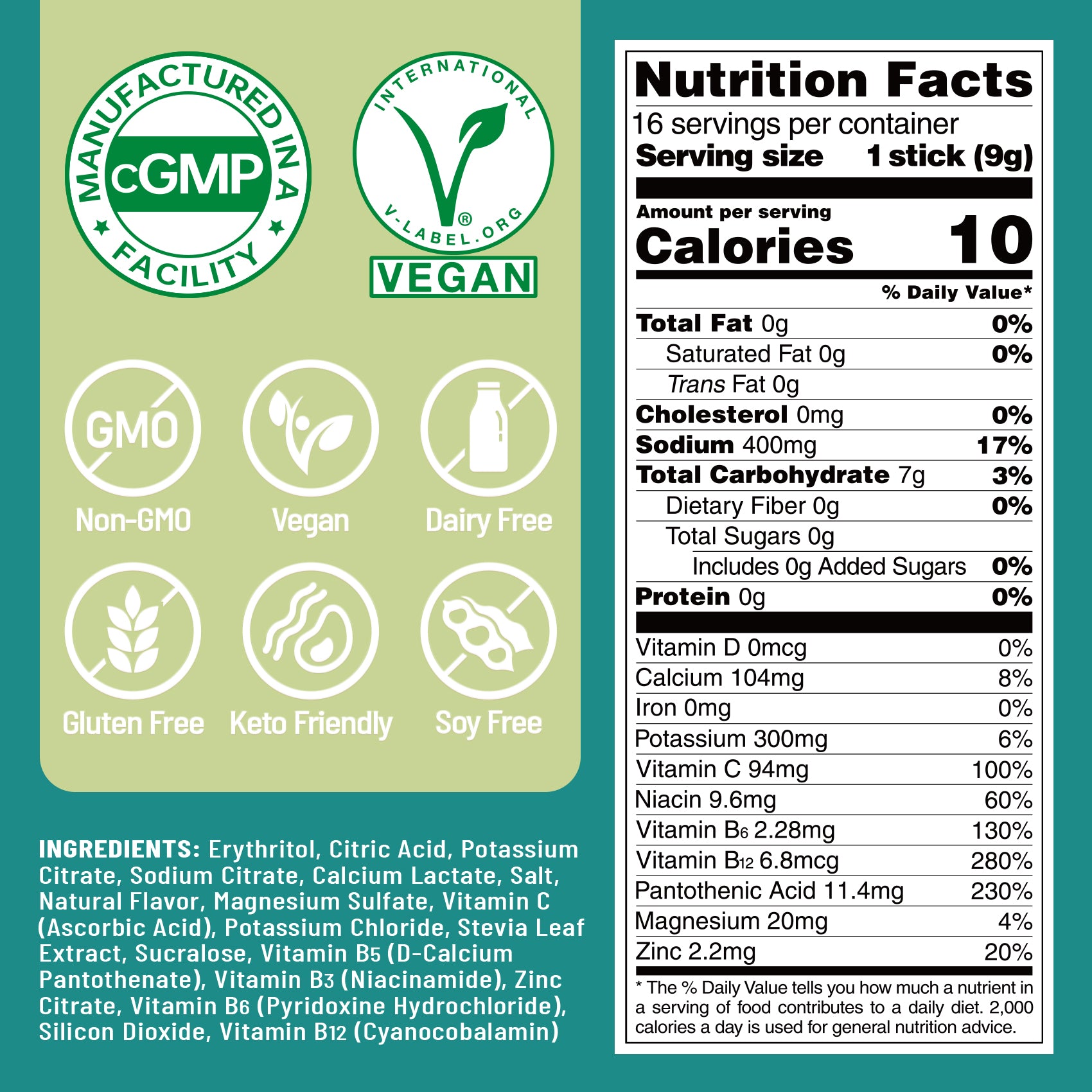 Sugar Free Electrolyte Powder Packets - Tropical Variety Pack - 16 Sticks