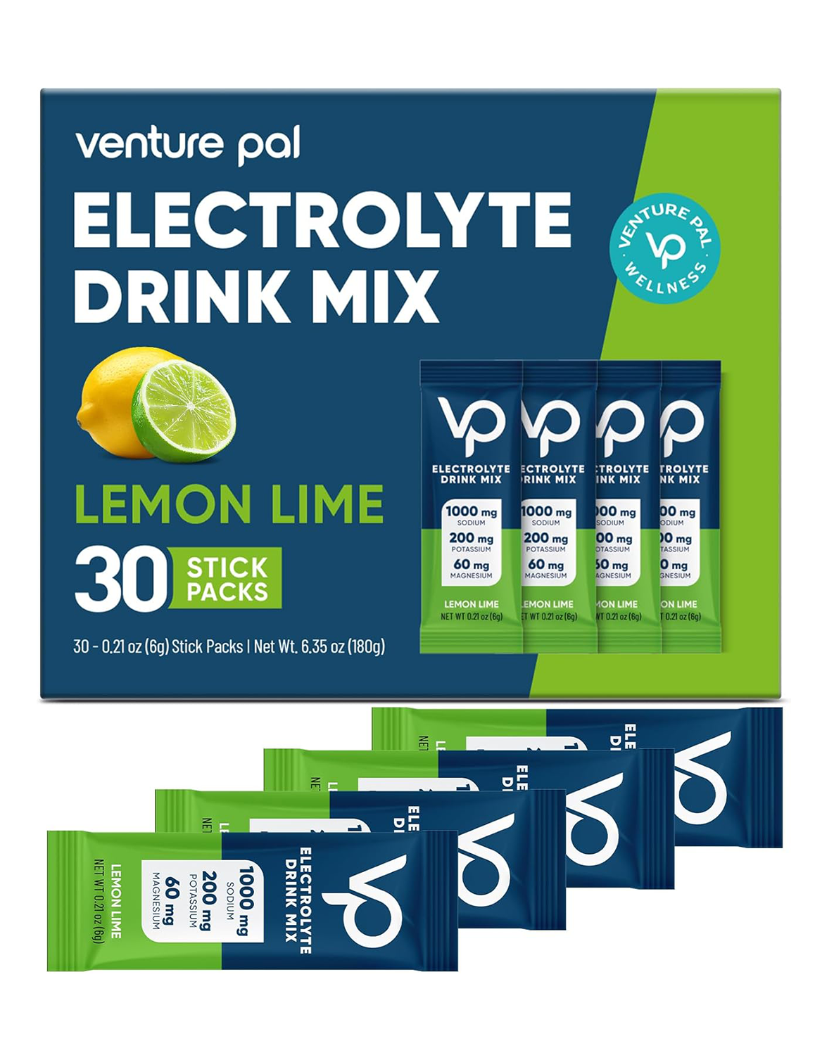 Venture Pal High Sodium Sugar Free Electrolytes Powder Packet - Lemon Lime Salt - 30 Sticks