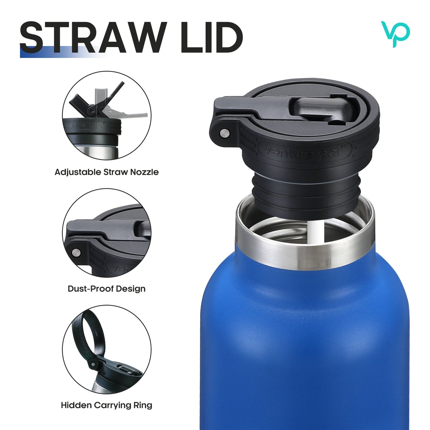 Venture Pal 17oz Vacuum Insulated Water Bottle with Straw Lid & Portable Carrying Handle - Comes with a Complimentary Cleaning Brush and Straw Brush