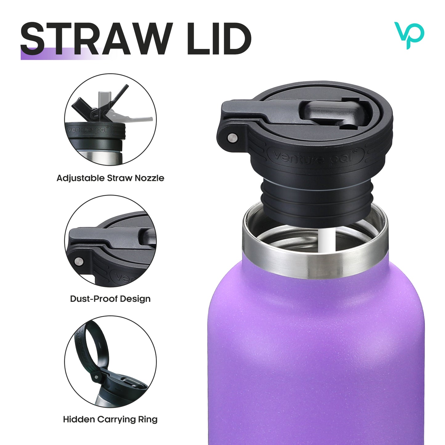 Venture Pal 17oz Vacuum Insulated Water Bottle with Straw Lid & Portable Carrying Handle - Comes with a Complimentary Cleaning Brush and Straw Brush