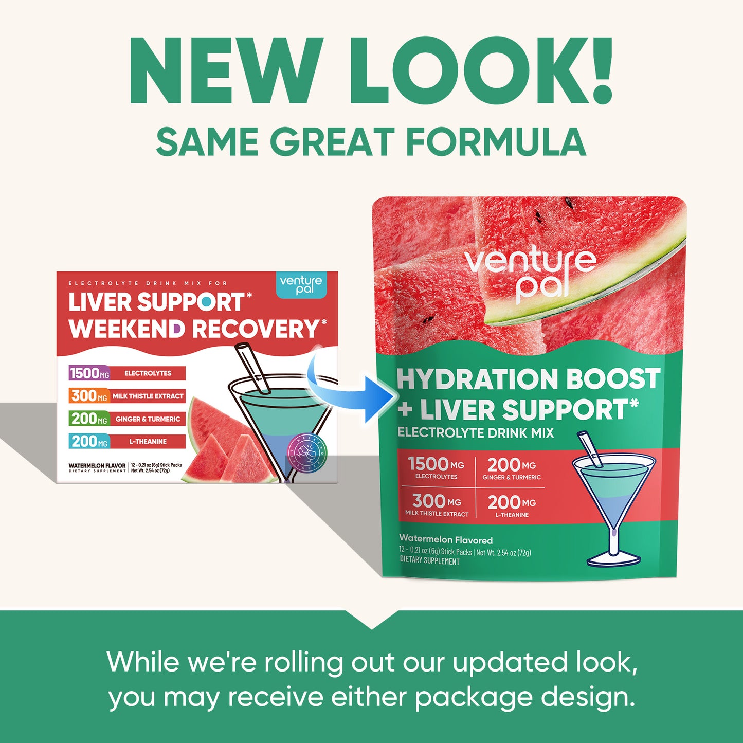 Venture Pal Liver Support Sugar Free Electrolyte Powder Packets - Watermelon- 12 Sticks