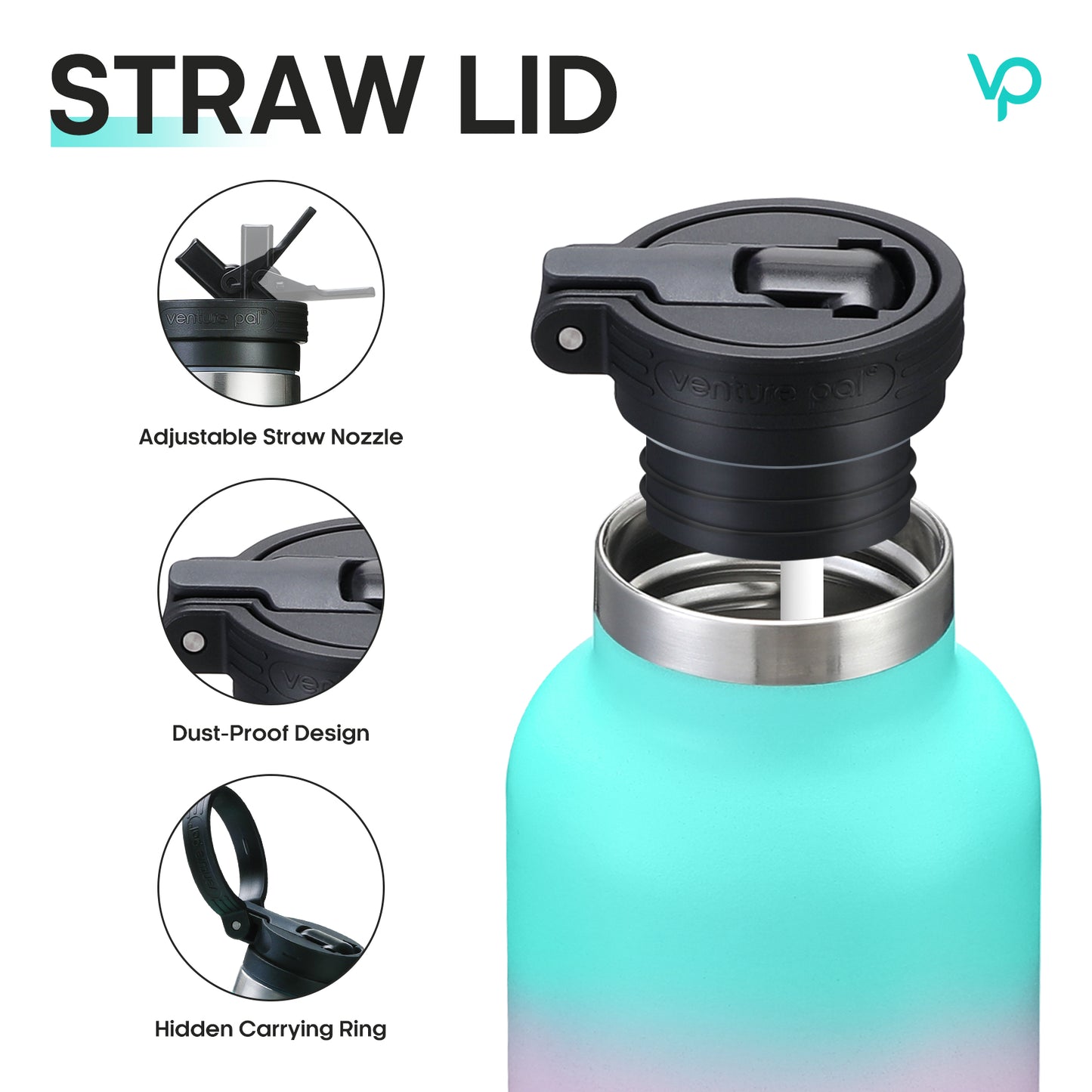 Venture Pal 17oz Vacuum Insulated Water Bottle with Straw Lid & Portable Carrying Handle - Comes with a Complimentary Cleaning Brush and Straw Brush