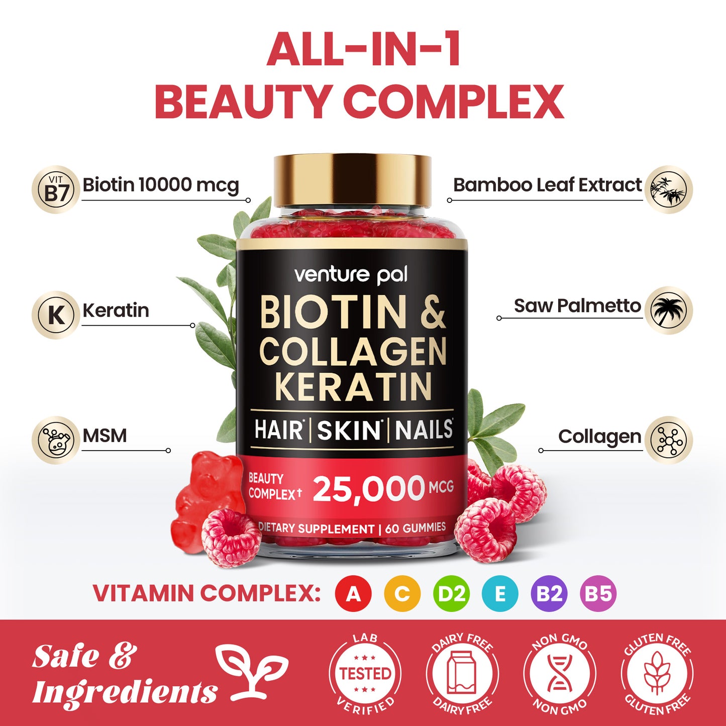 Venture Pal Biotin Gummies – Raspberry