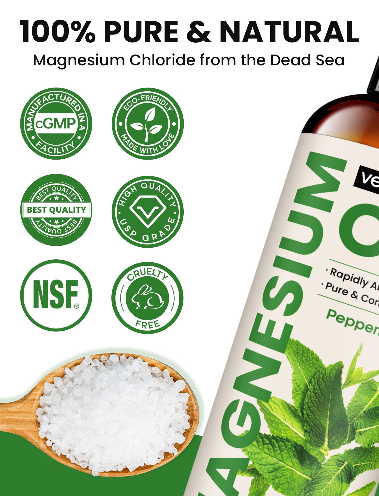Venture Pal 100% Pure Magnesium Oil Spray - Peppermint - Big 8 oz
