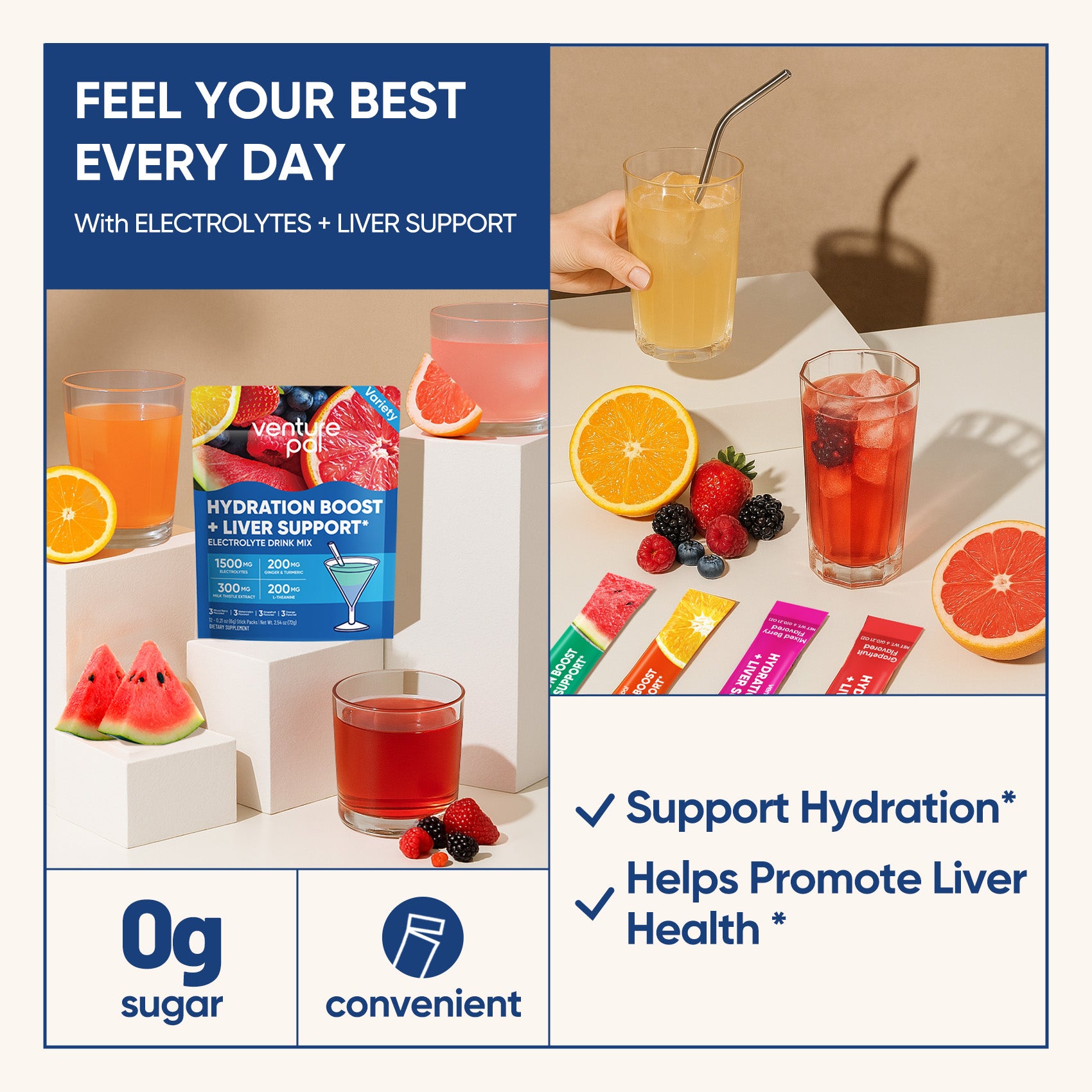 Liver Support Sugar Free Electrolyte Powder Packets - Variety- 16 Sticks