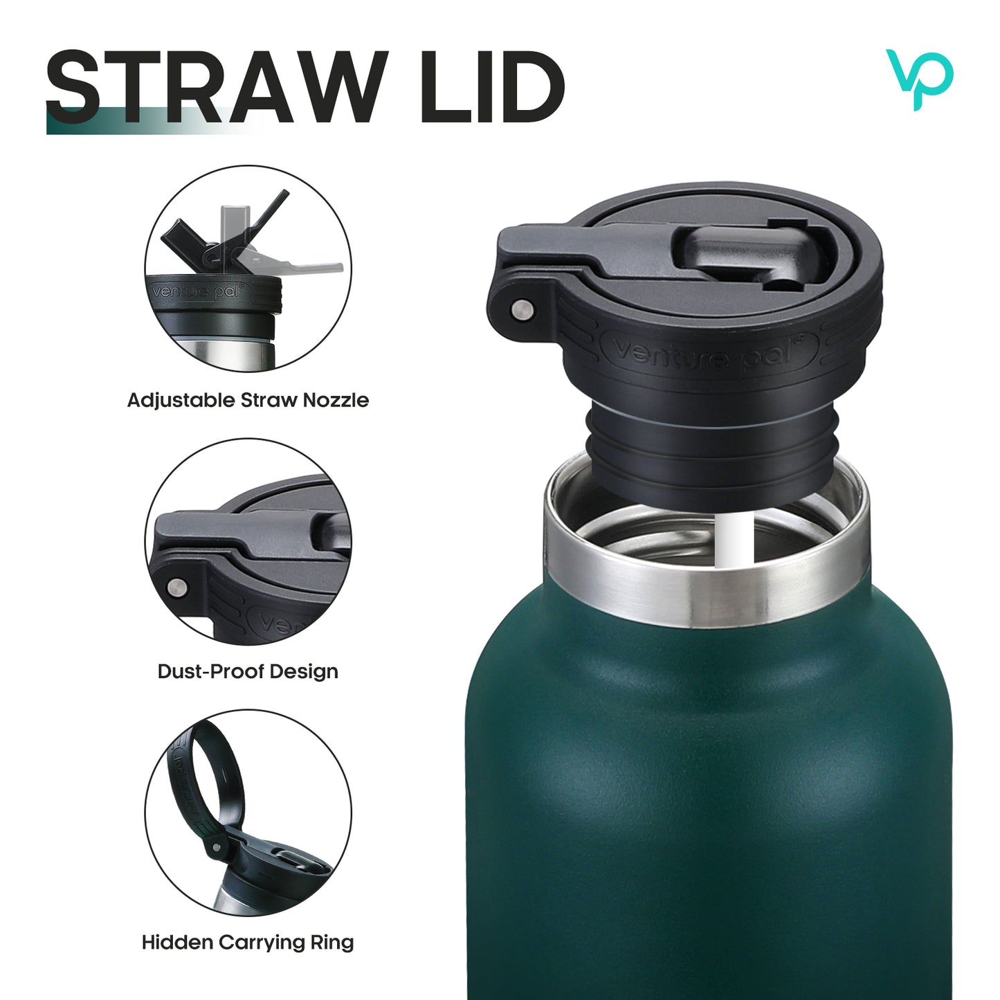 Venture Pal 17oz Vacuum Insulated Water Bottle with Straw Lid & Portable Carrying Handle - Comes with a Complimentary Cleaning Brush and Straw Brush