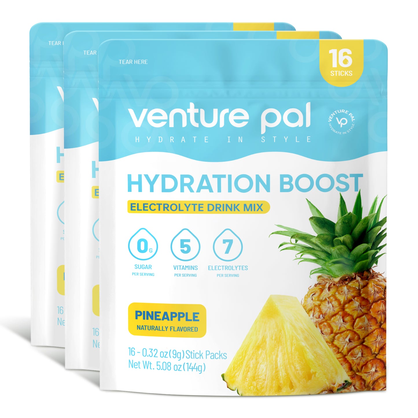 Venture Pal Sugar Free Electrolyte Powder Packets - Pineapple Flavor - 16 Sticks