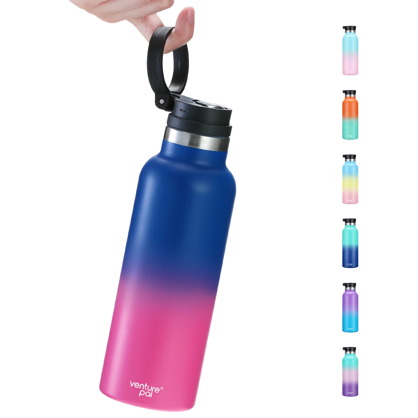 Venture Pal 17oz Vacuum Insulated Water Bottle with Straw Lid & Portable Carrying Handle - Comes with a Complimentary Cleaning Brush and Straw Brush