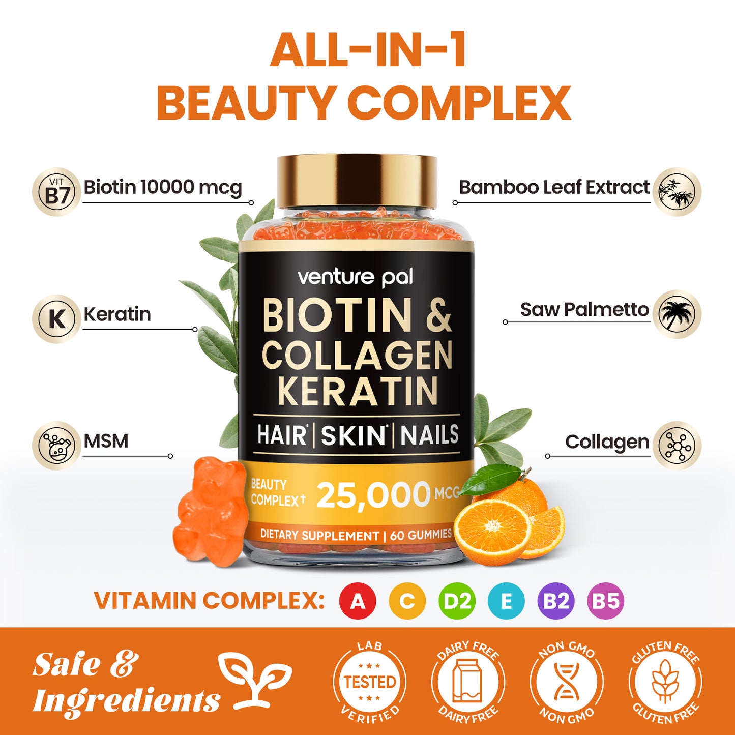 Venture Pal Biotin Gummies – Orange