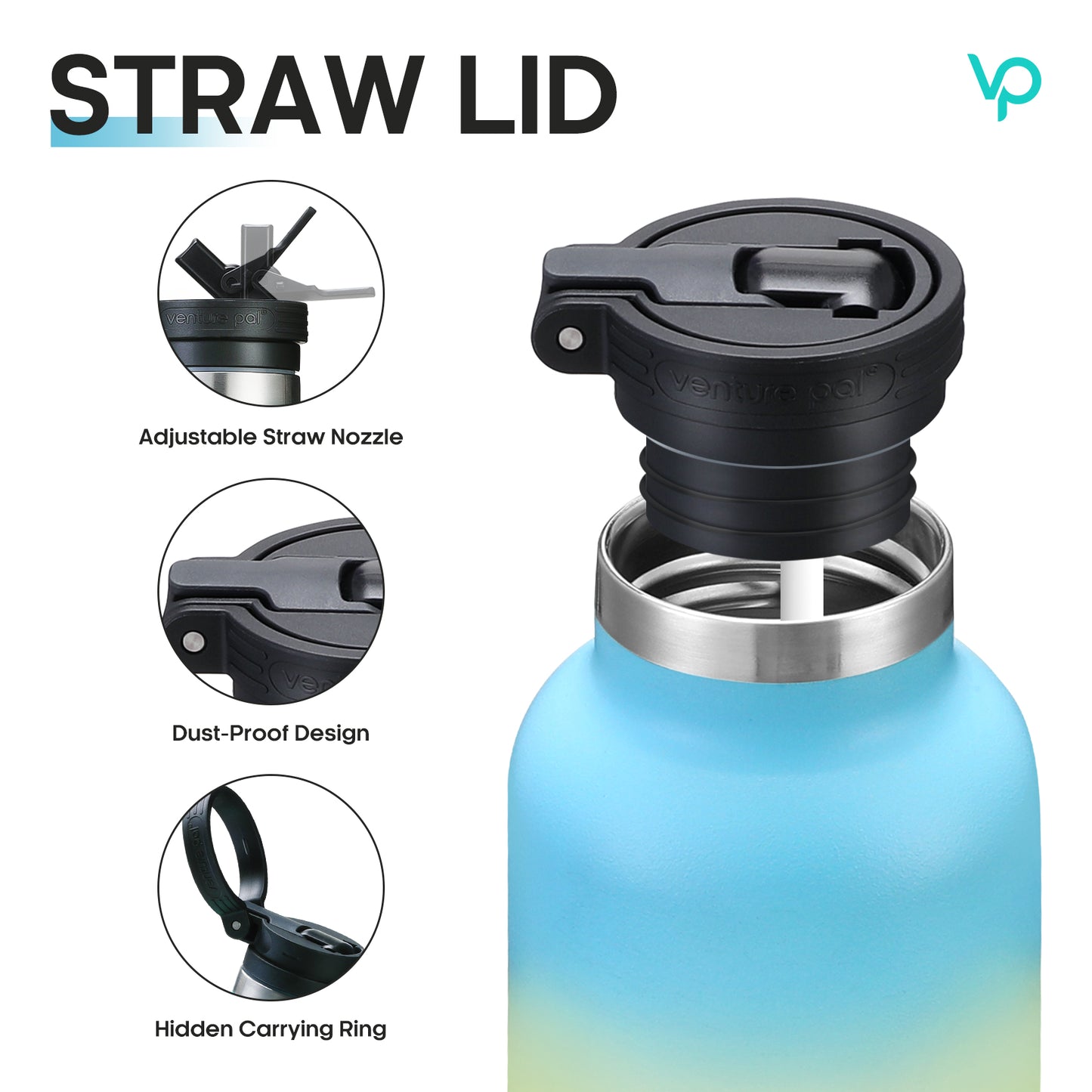 Venture Pal 17oz Vacuum Insulated Water Bottle with Straw Lid & Portable Carrying Handle - Comes with a Complimentary Cleaning Brush and Straw Brush