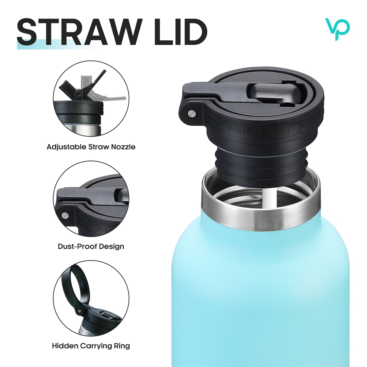 Venture Pal 17oz Vacuum Insulated Water Bottle with Straw Lid & Portable Carrying Handle - Comes with a Complimentary Cleaning Brush and Straw Brush