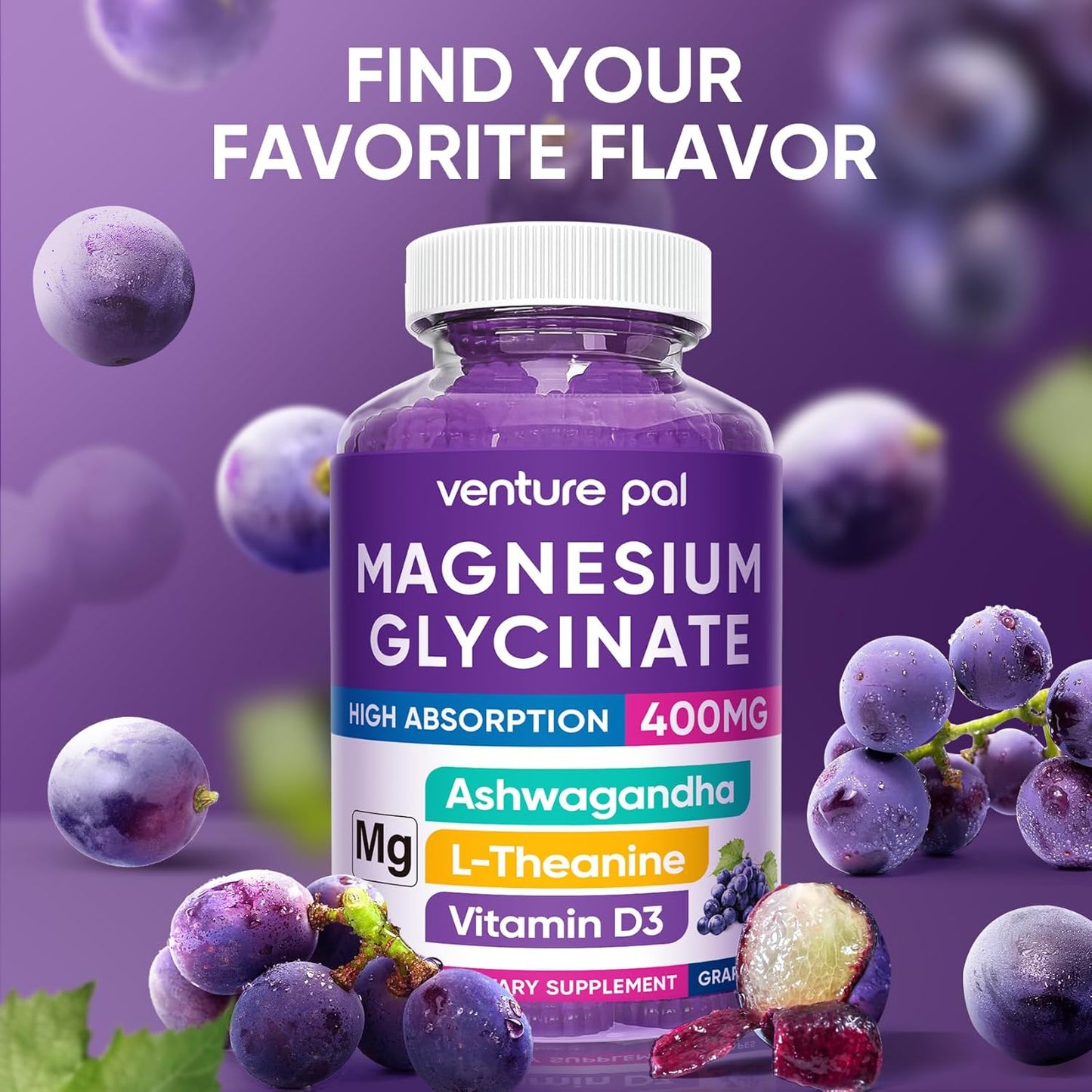 Venture Pal 60 Day Supply Magnesium Glycinate Gummies - Grape