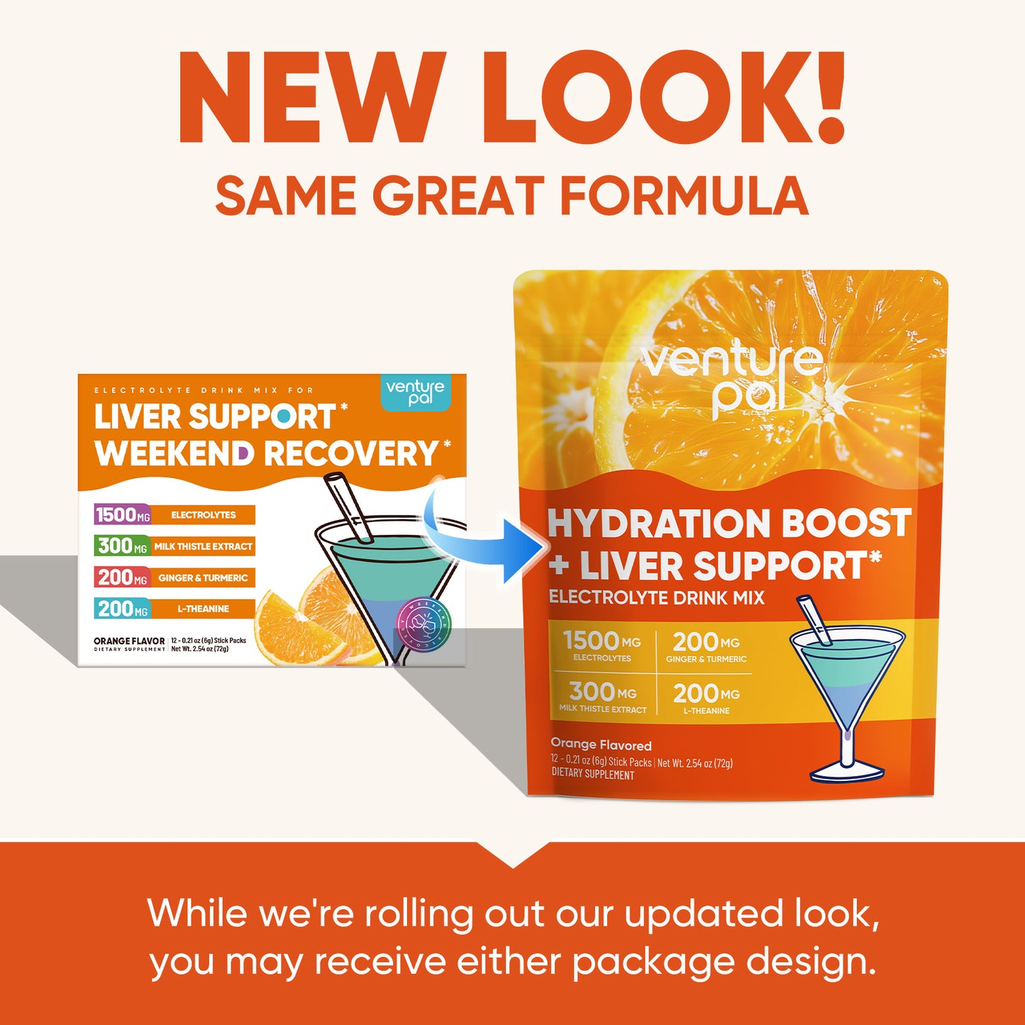 Venture Pal Liver Support Sugar Free Electrolyte Powder Packets - Orange- 12 Sticks