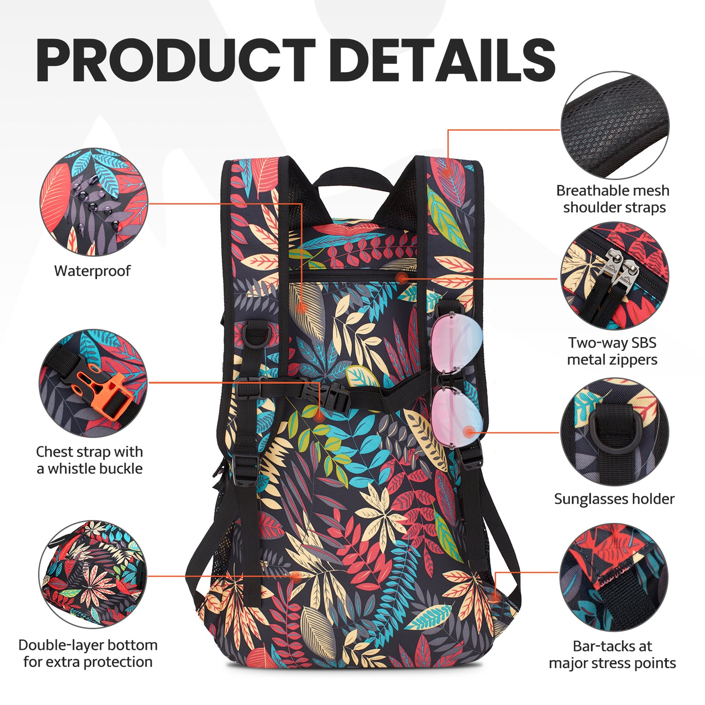 Venture Pal Black Leaf 40L Nylon Backpack with Wet Pocket & Multi Compartment
