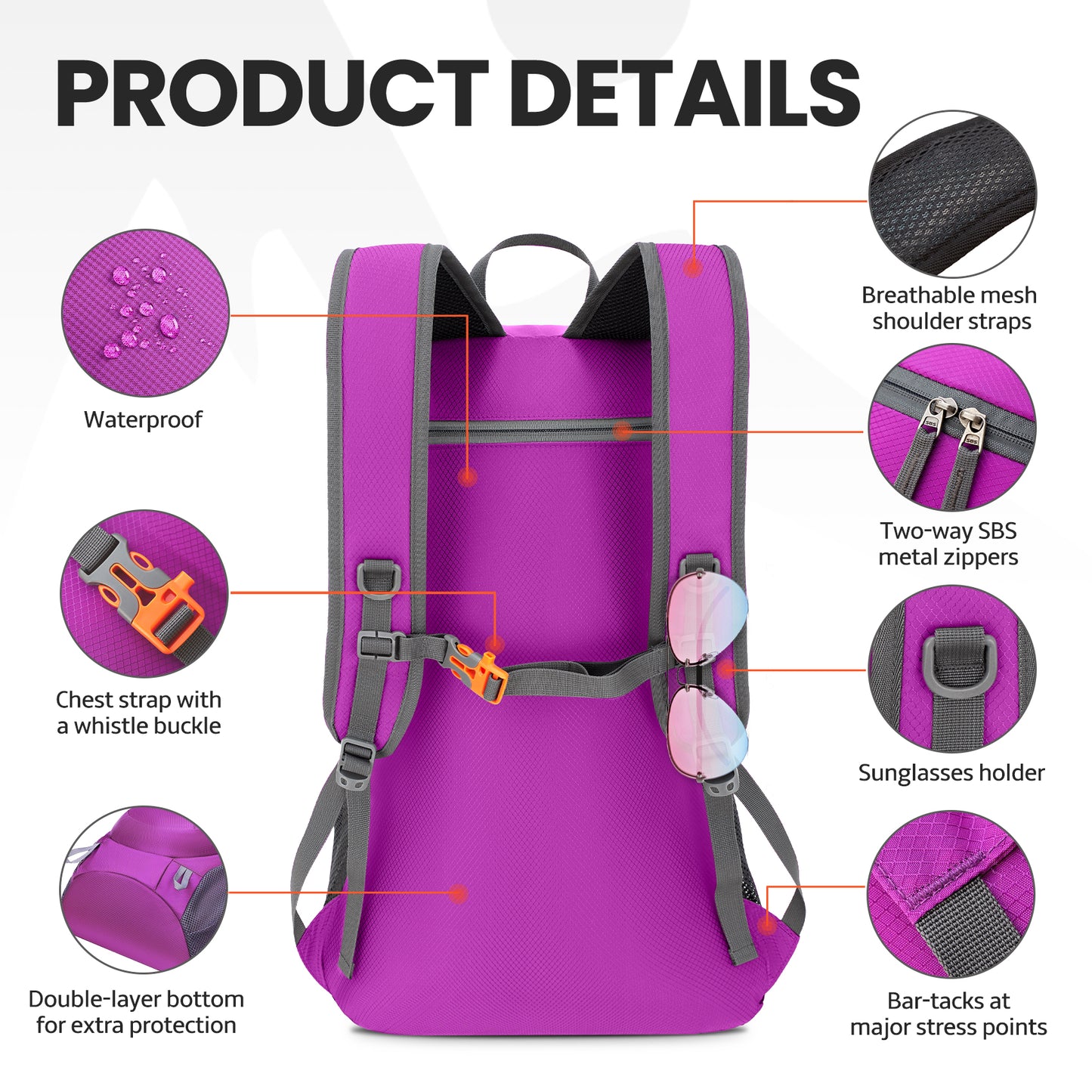 Venture Pal Purple 40L Nylon Backpack with Wet Pocket and Multi Compartment