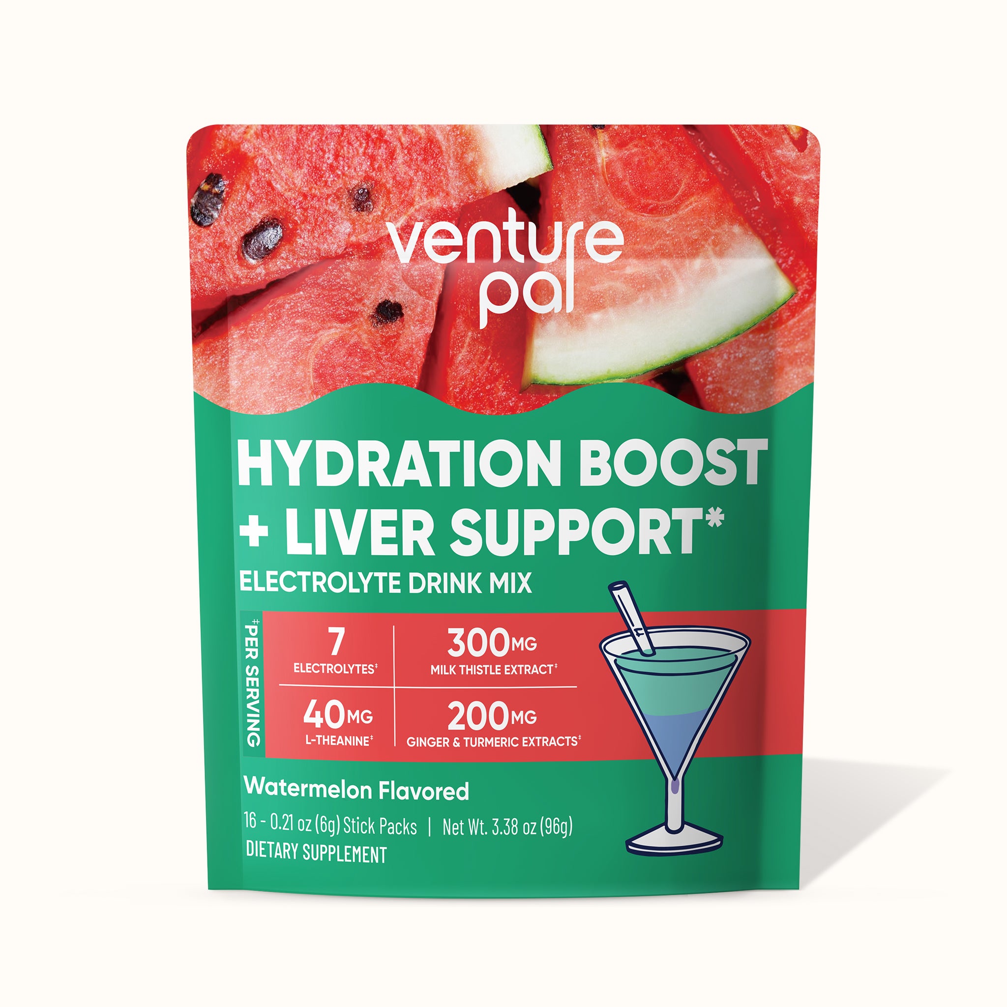 Liver Support Sugar Free Electrolyte Powder Packets - Watermelon- 12 Sticks