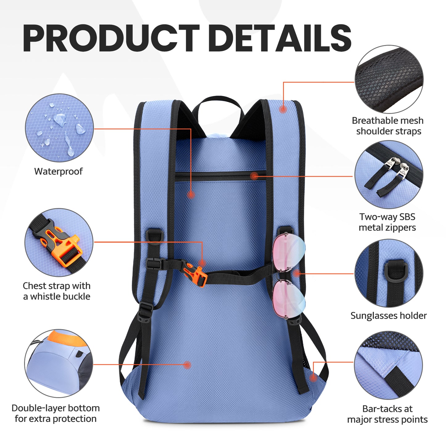 Venture Pal Grey/Orange 40L Nylon Backpack with Wet Pocket and Multi Compartment