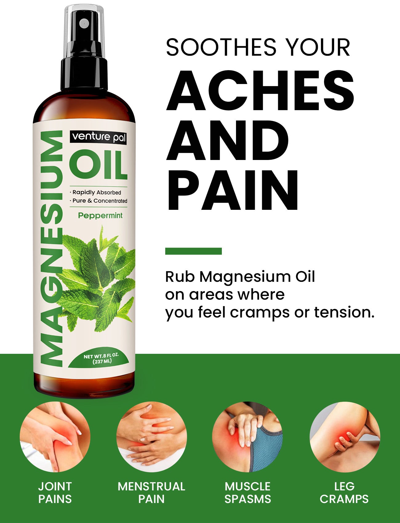 Venture Pal 100% Pure Magnesium Oil Spray - Peppermint - Big 8 oz