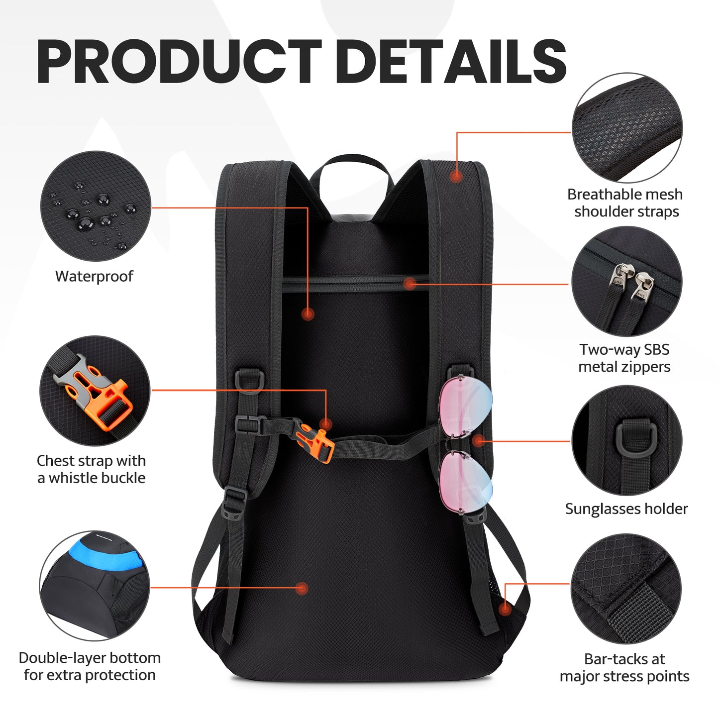 Venture Pal Black/Blue 40L Nylon Backpack with Wet Pocket and Multi Compartment