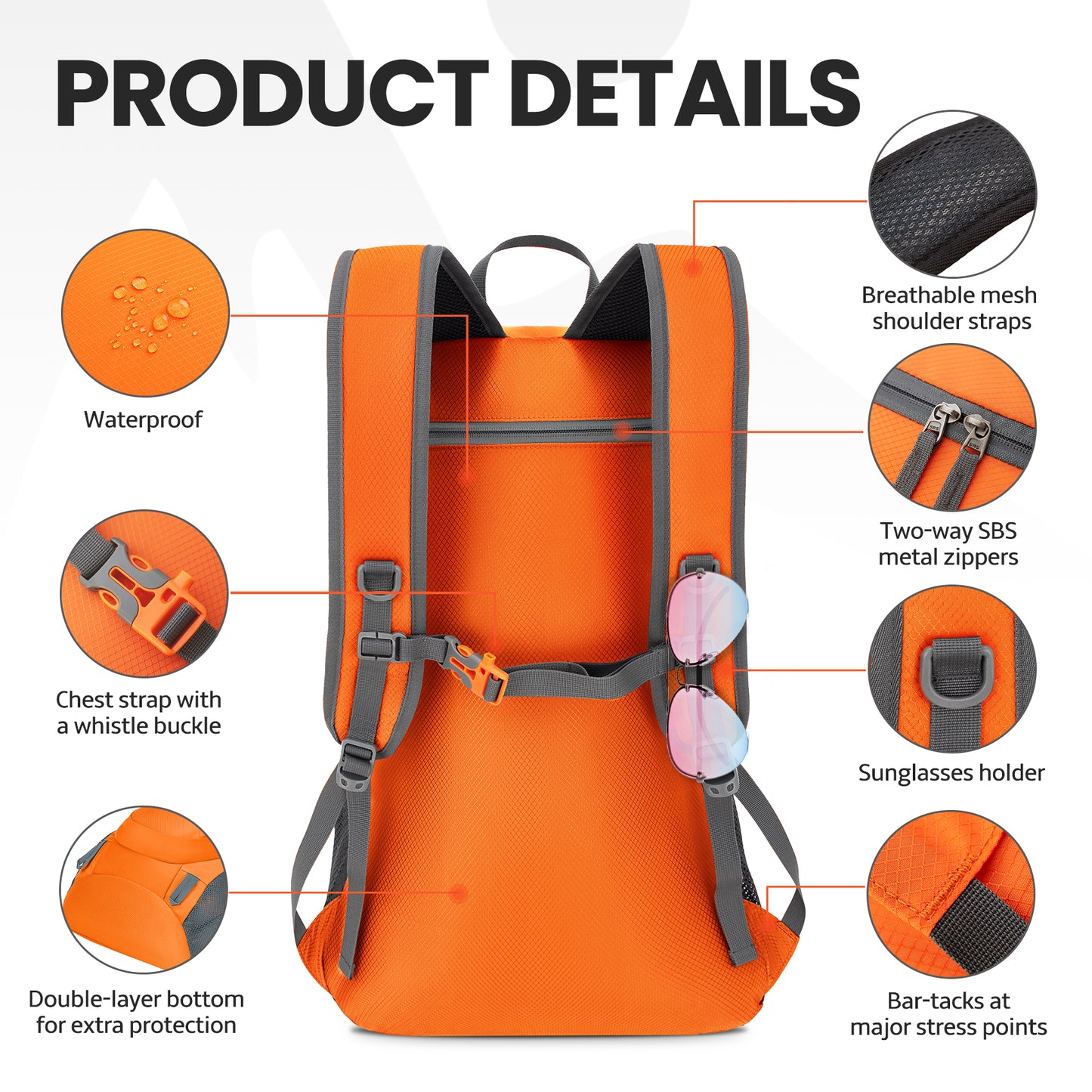 Venture Pal Orange 40L Nylon Backpack with Wet Pocket and Multi Compartment