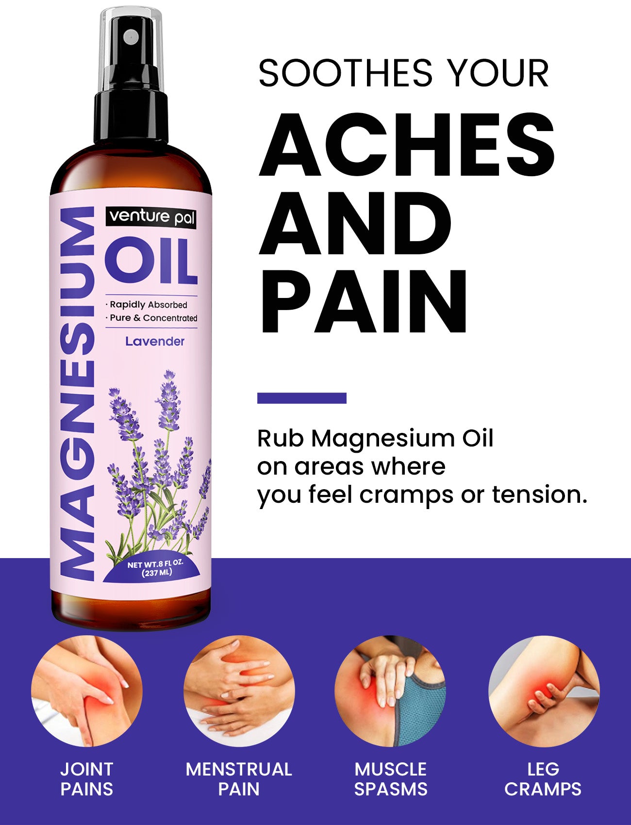 Venture Pal 100% Pure Magnesium Oil Spray - Lavender - Big 8 oz